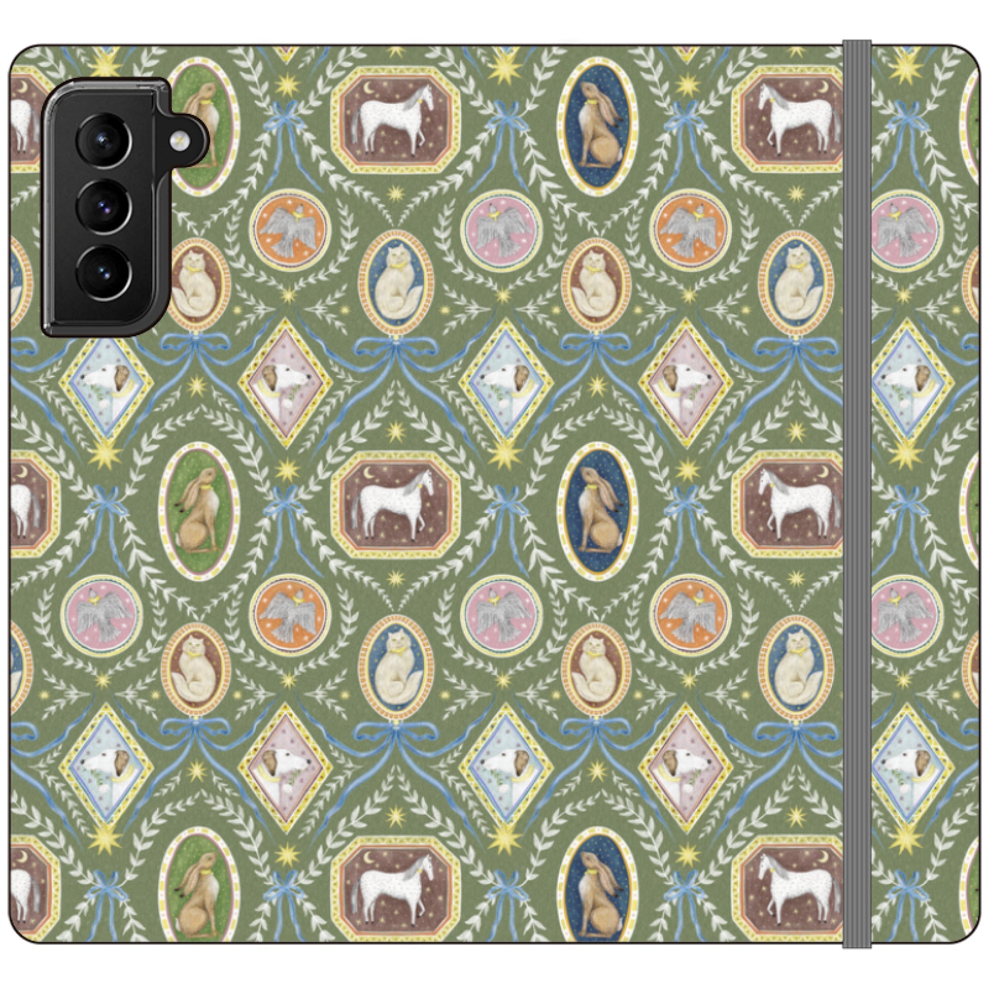 Charleston Moss Green Wallet Case By Catherine Rowe