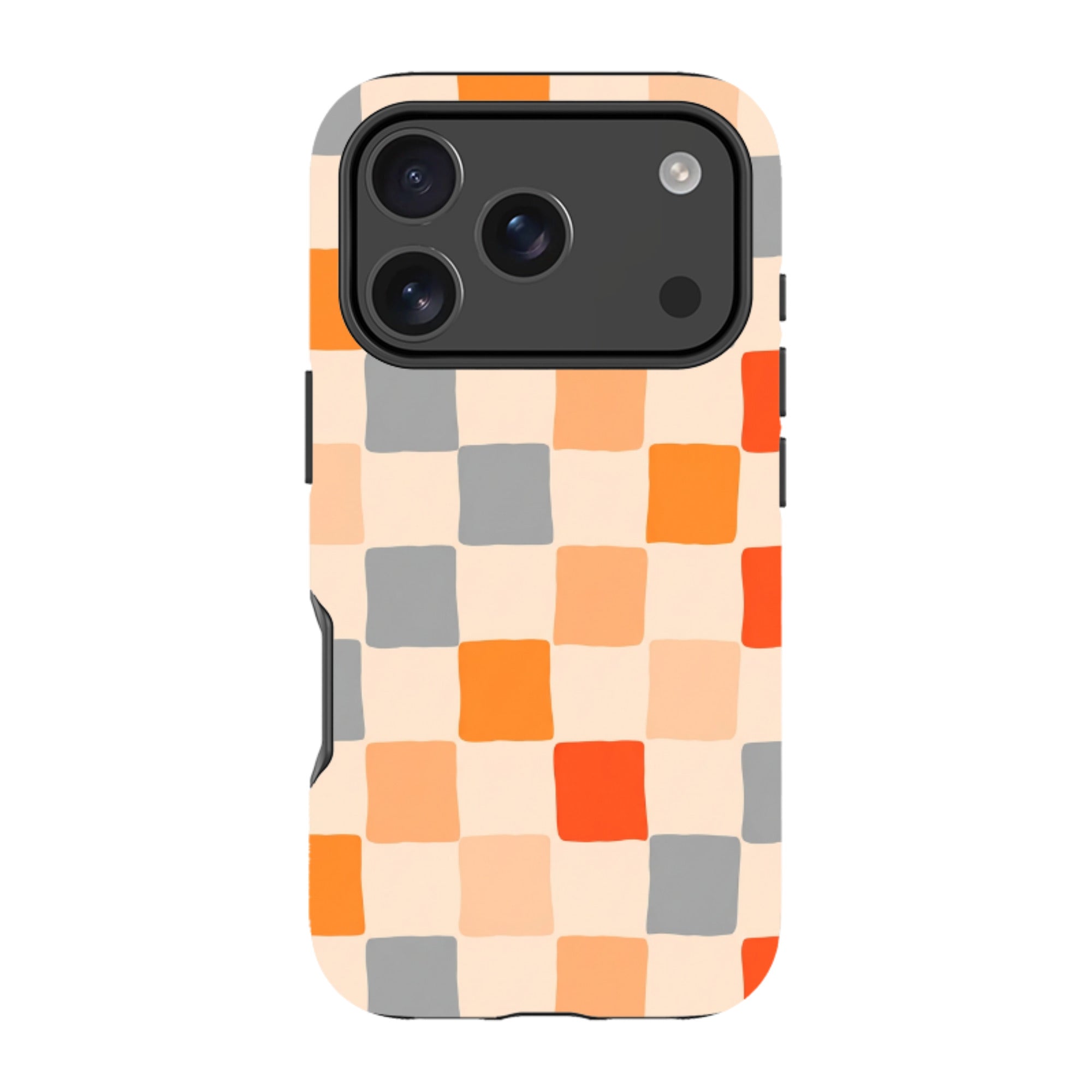 iPhone Tough Case - Orange & Grey Checkerboard