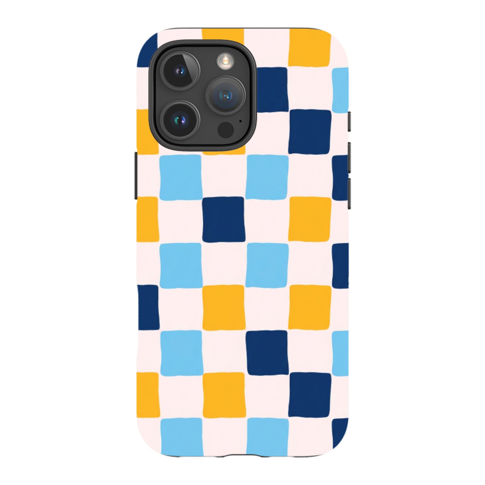 iPhone Tough Case - Blue & Yellow Checkerboard