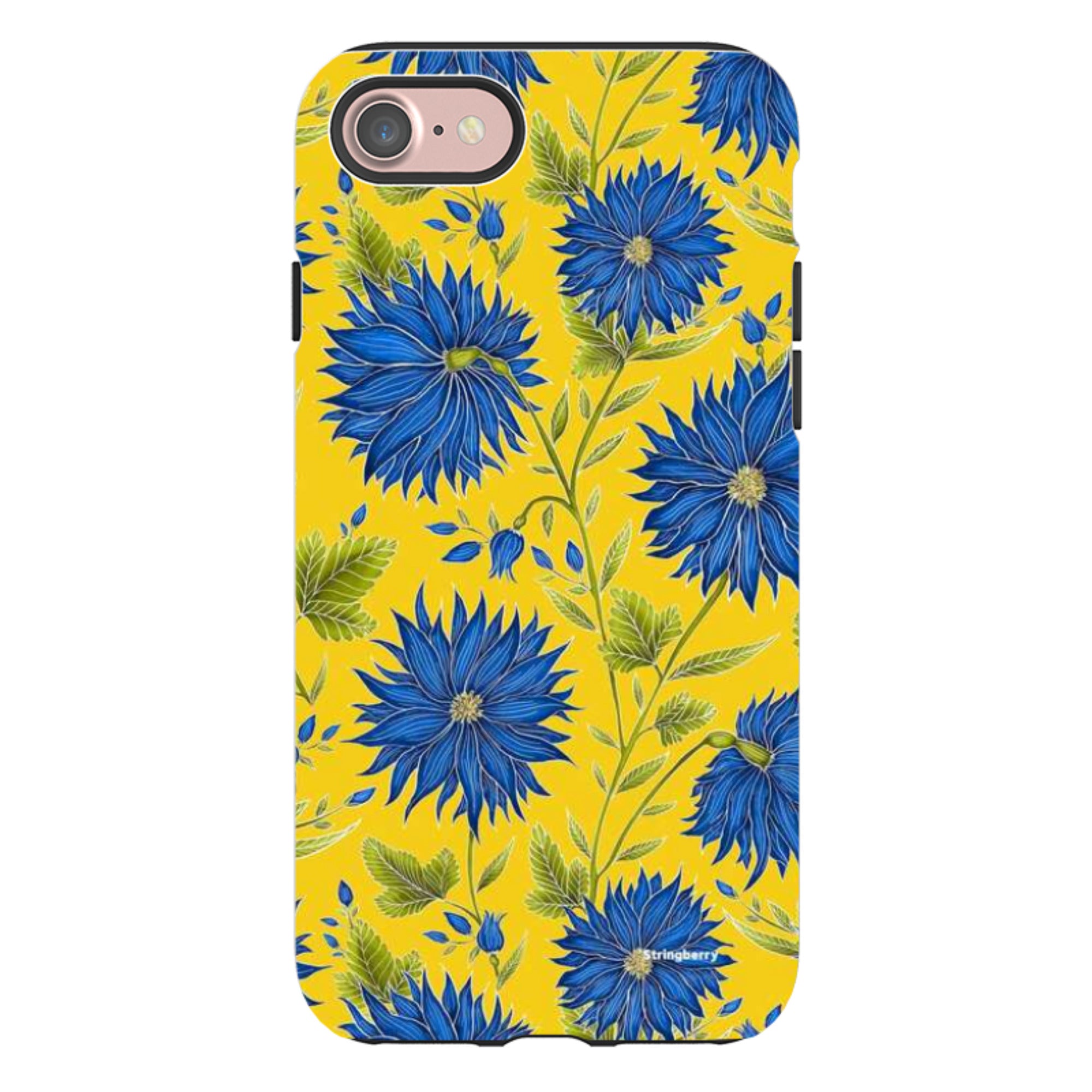 iPhone Tough Case - Blue Flowers Yellow By Catherine Rowe