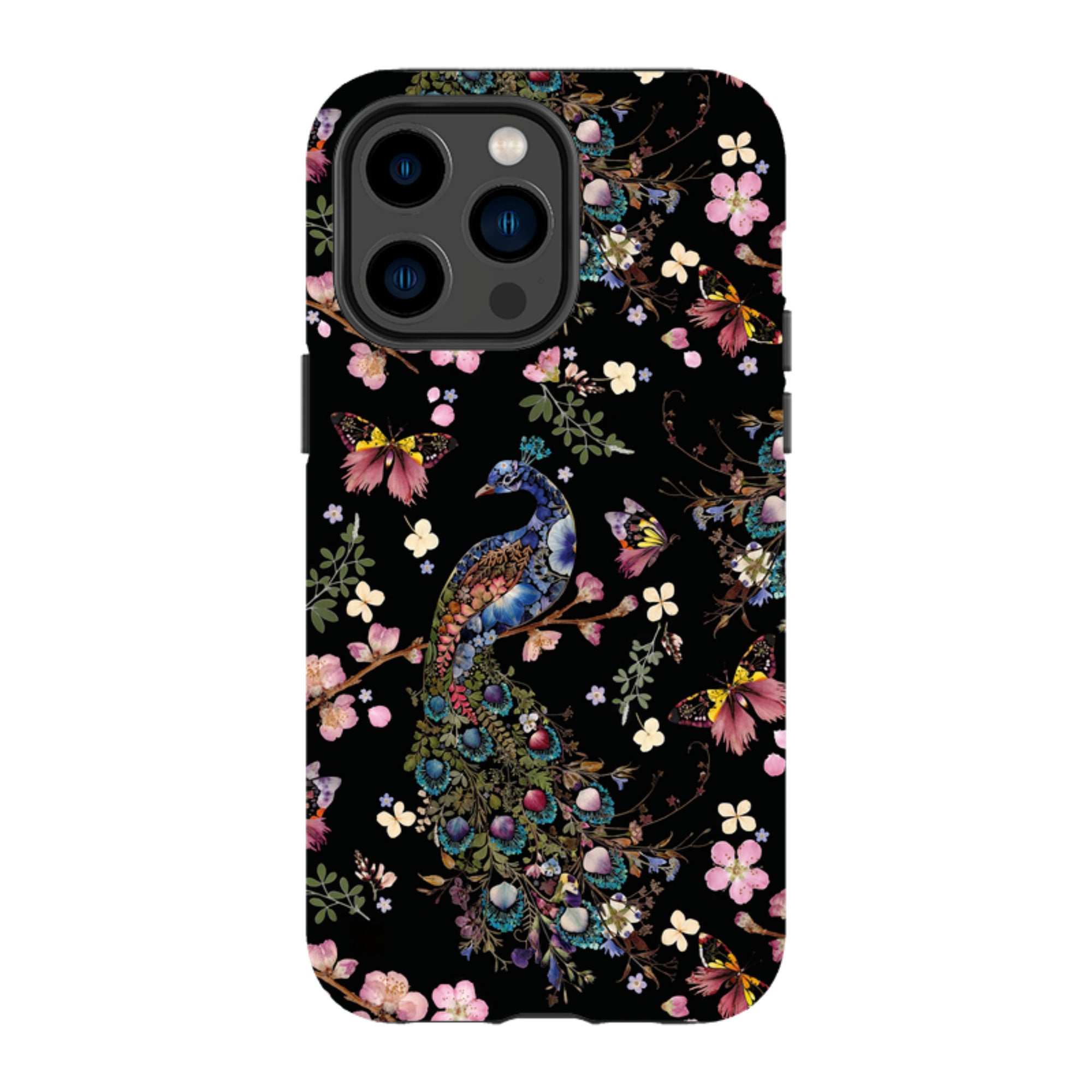 iPhone Tough Case - Peacock and Cherry Blossoms Dark By Helen Ahpornsiri