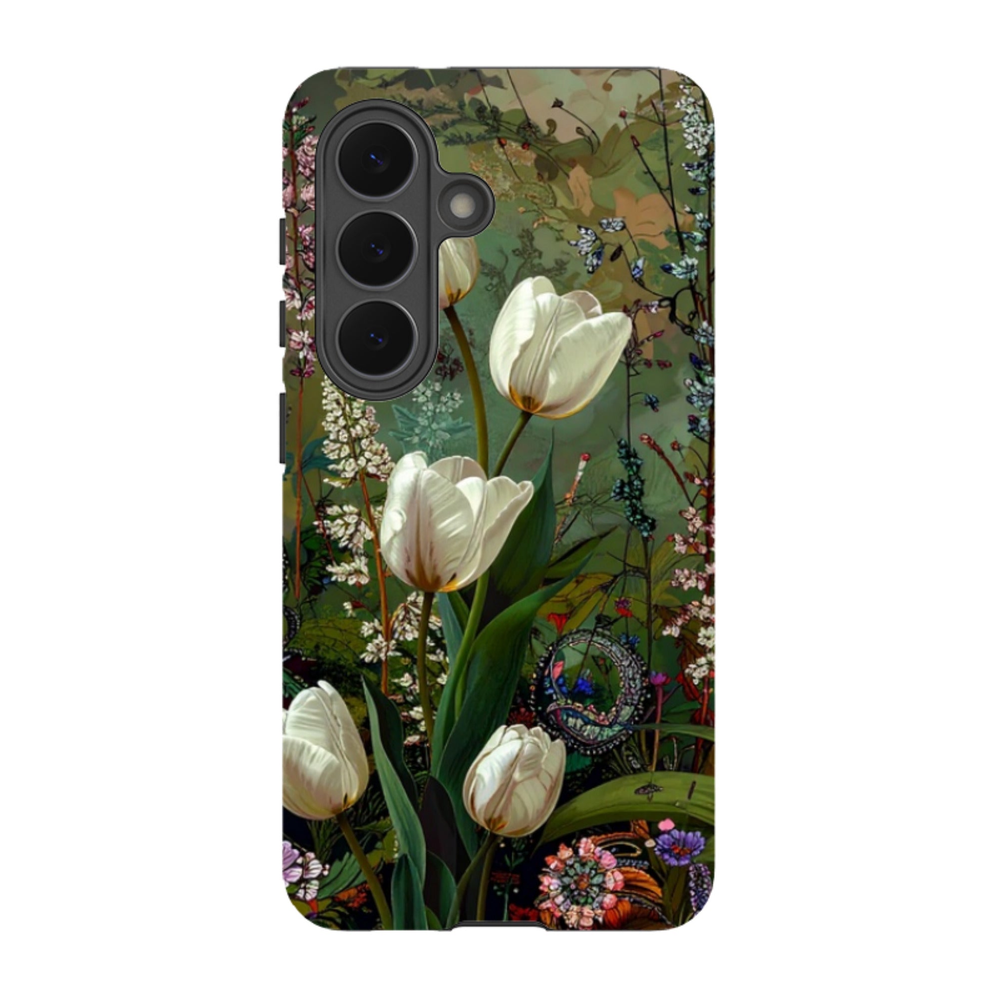 Samsung Tough Case - Green Vyne white Tulips
