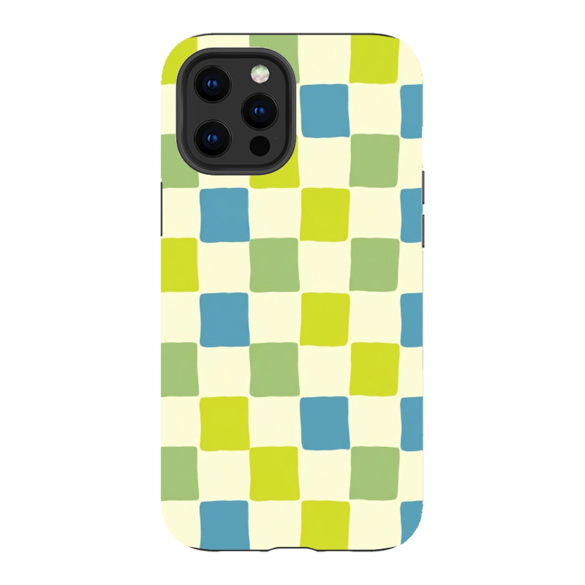iPhone Tough Case - Lime Green & Blue Checkerboard