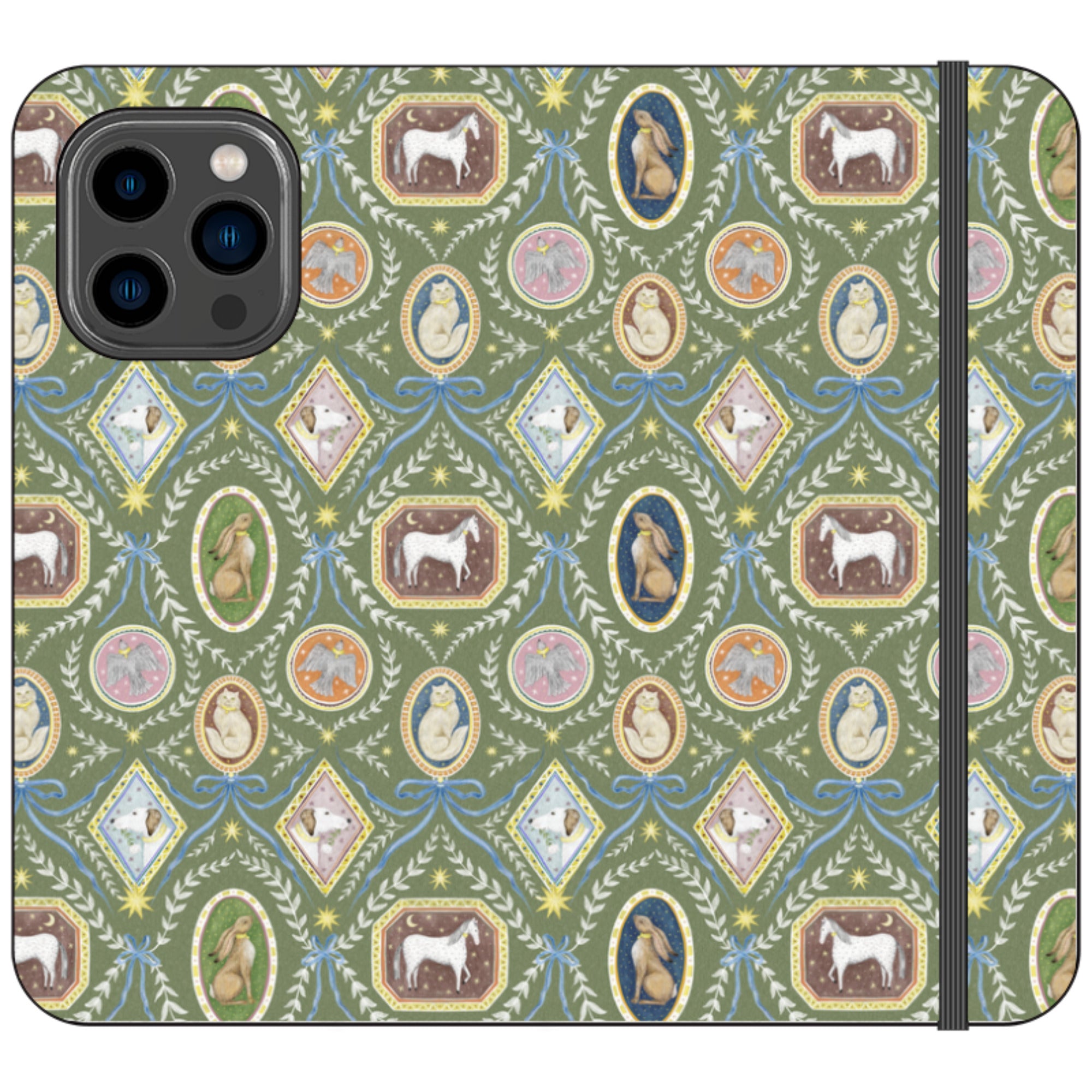 Charleston Moss Green Wallet Case By Catherine Rowe