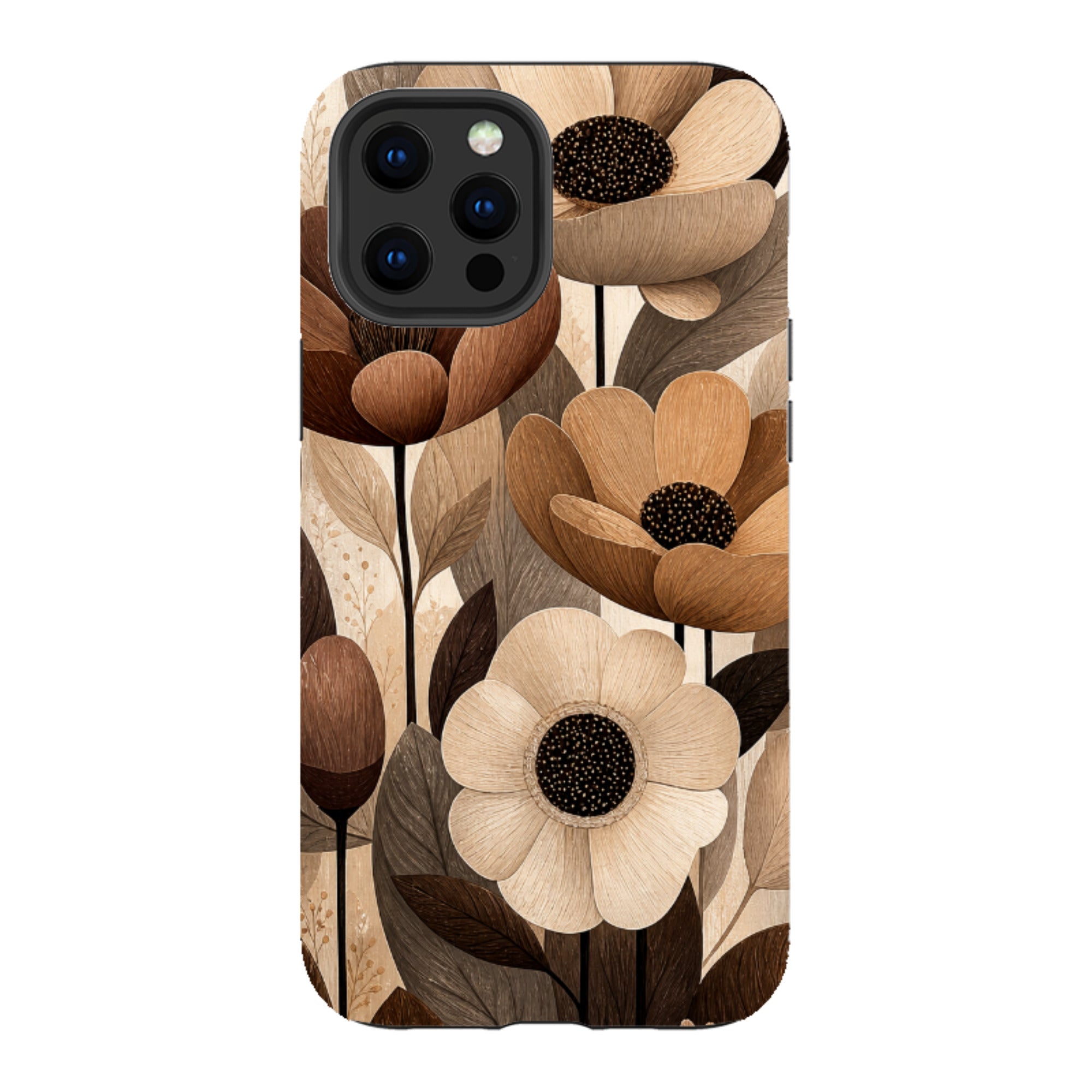 iPhone Tough Case - Chocolate Woodgrain Floral