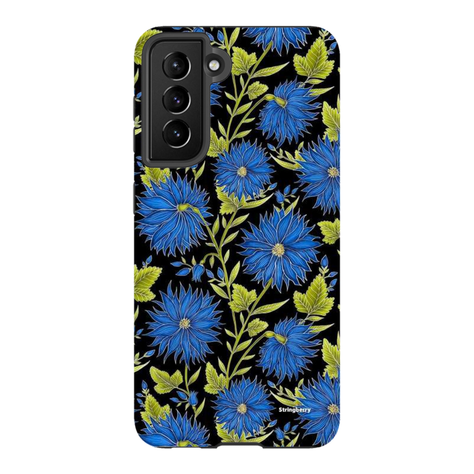 Samsung Tough Case - Blue Flowers Black By Catherine Rowe