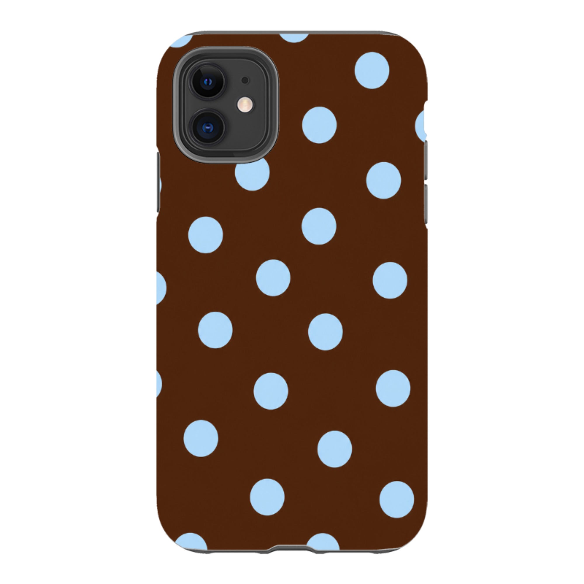 iPhone Tough Case - Chocolate Brown & Baby Blue Polka Dot