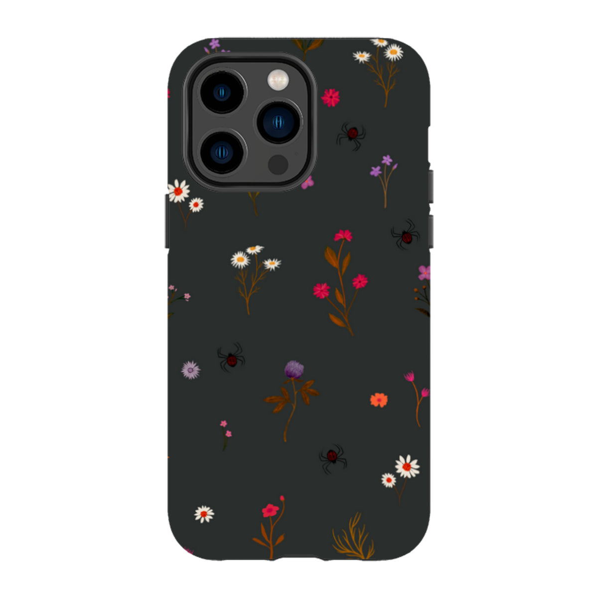 iPhone Tough Case - Florals and Spiders - Charcoal By Katherine Quinn