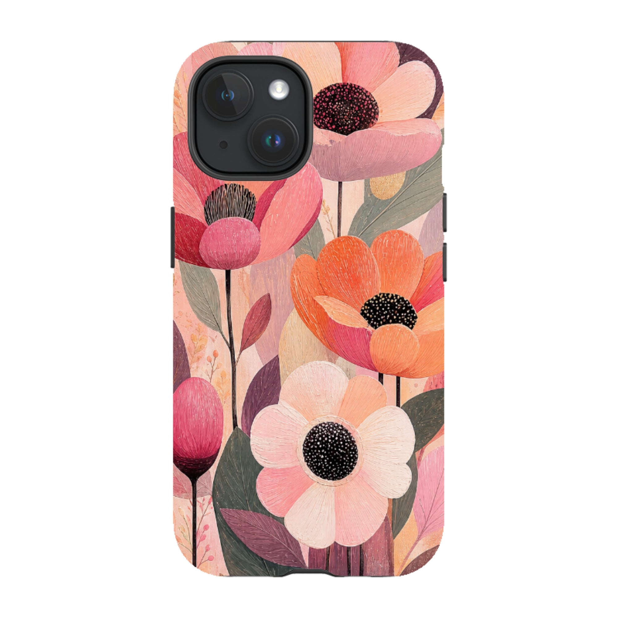 iPhone MagSafe Tough Case - Peach Woodgrain Floral