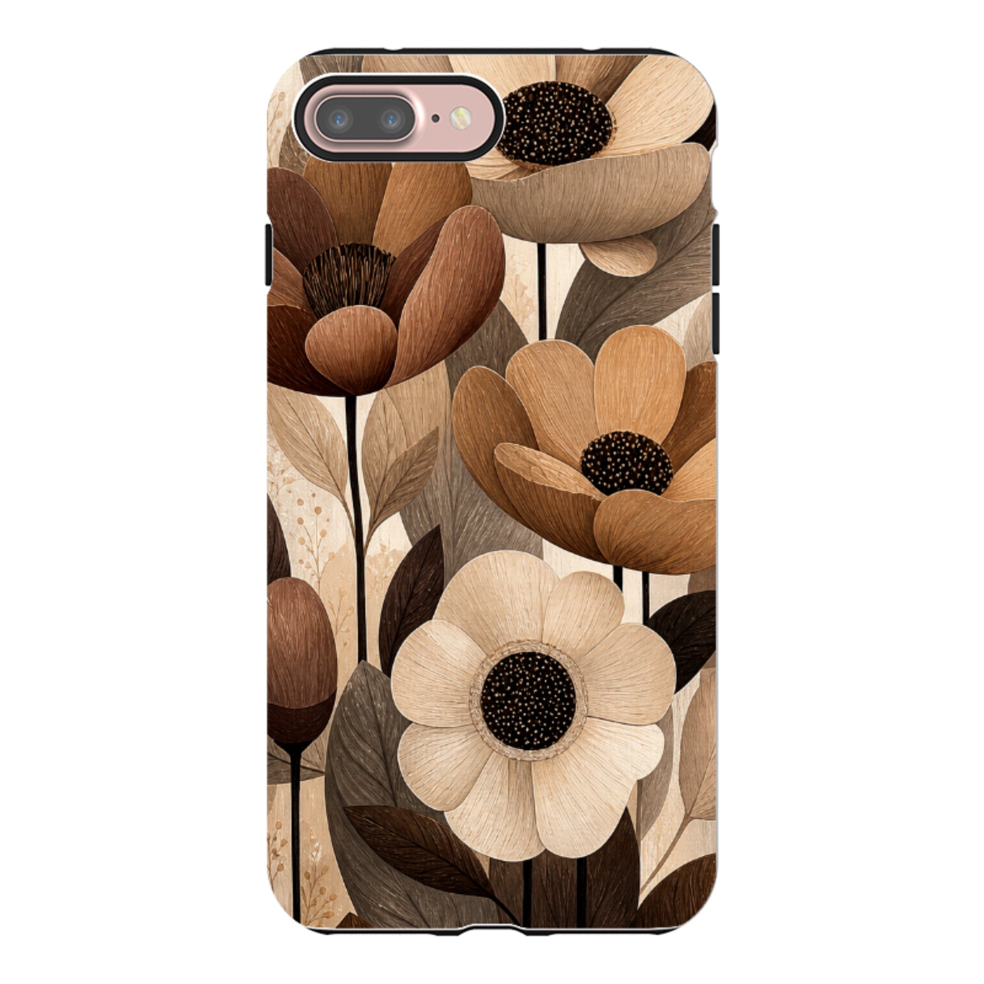 iPhone Tough Case - Chocolate Woodgrain Floral
