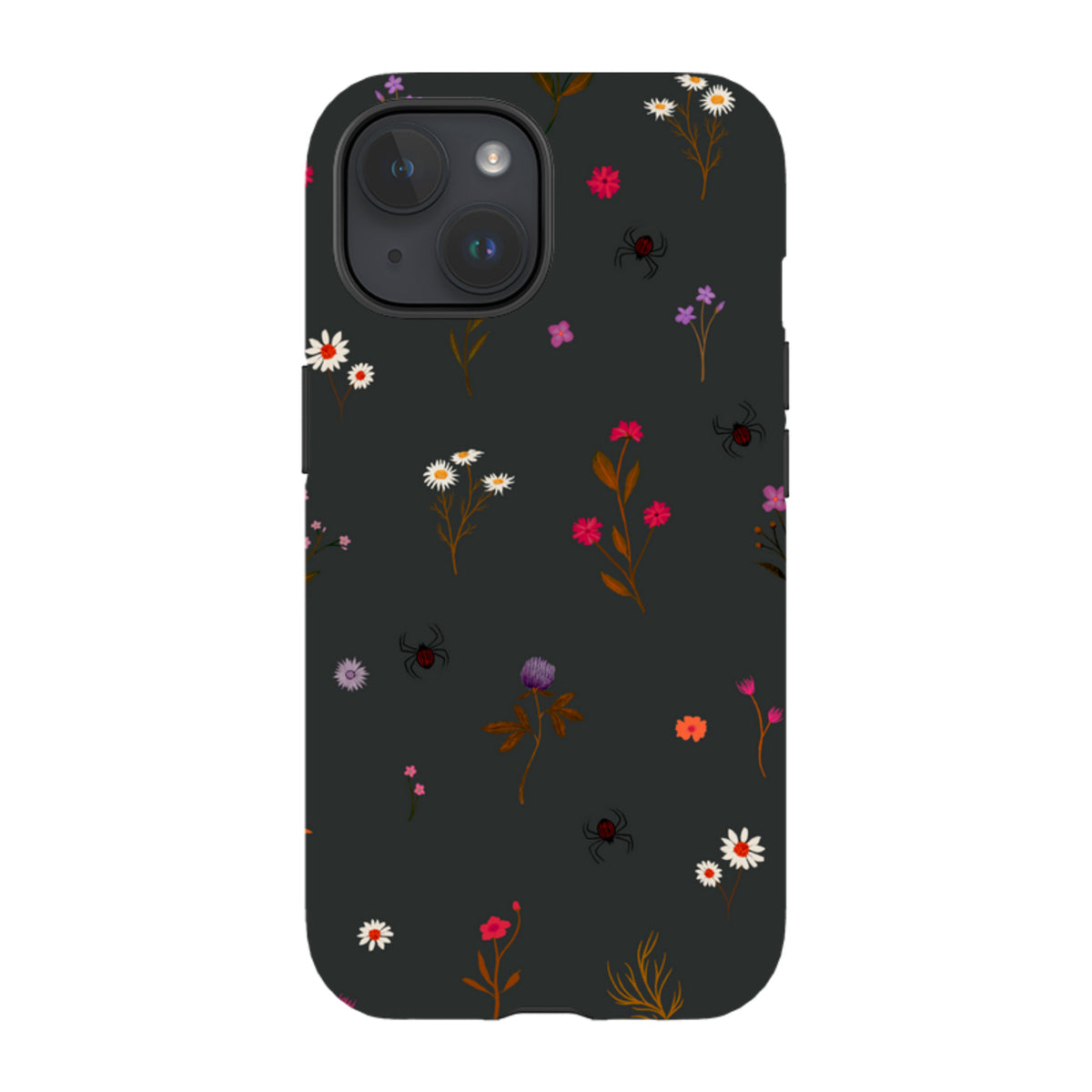 iPhone Tough Case - Florals and Spiders - Charcoal By Katherine Quinn