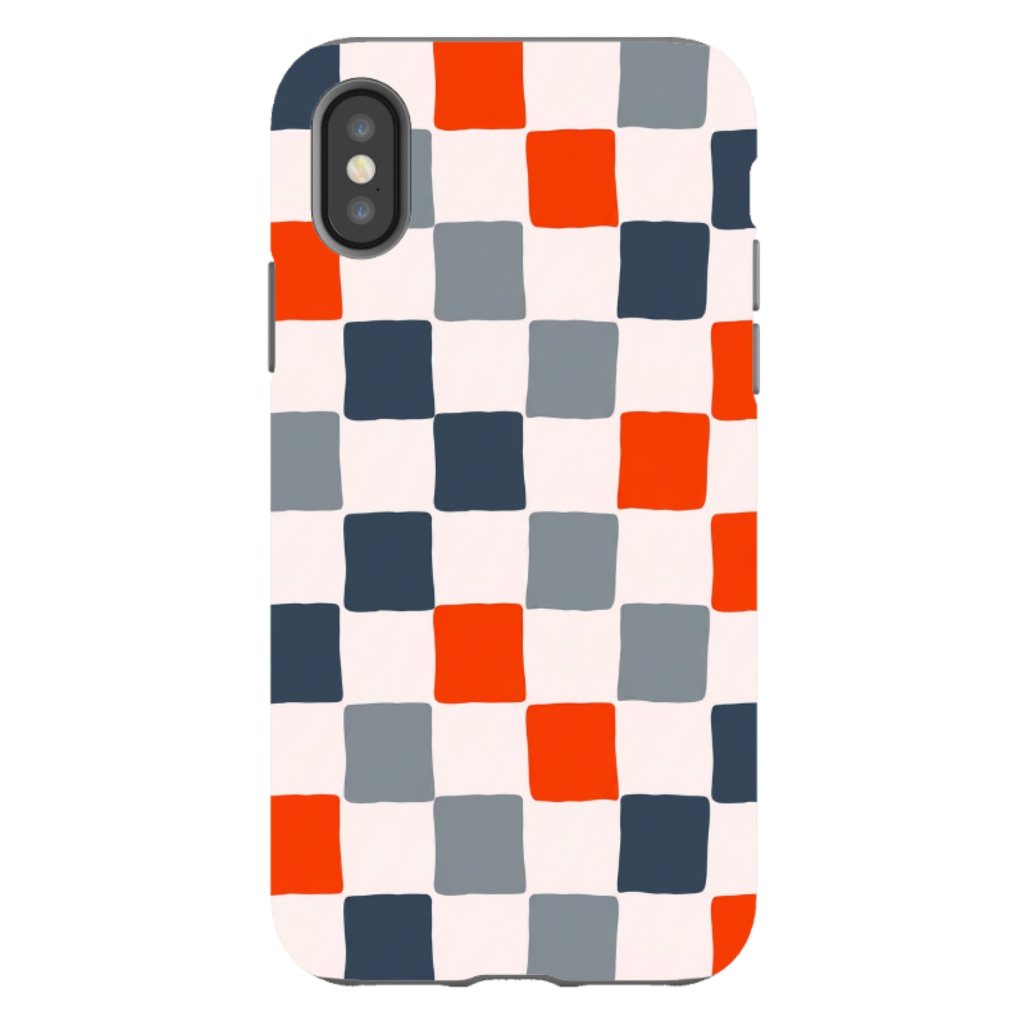 iPhone Tough Case - Orange & Navy Checkerboard