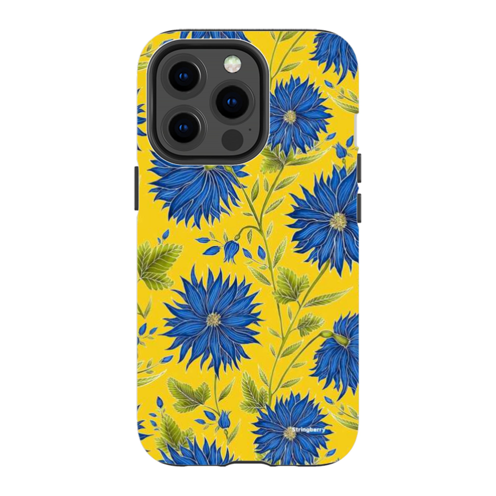 iPhone Tough Case - Blue Flowers Yellow By Catherine Rowe