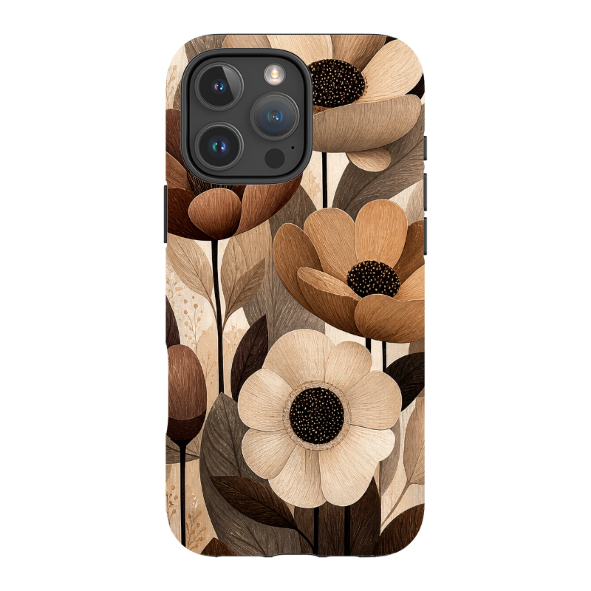 iPhone MagSafe Tough Case - Chocolate Woodgrain Floral