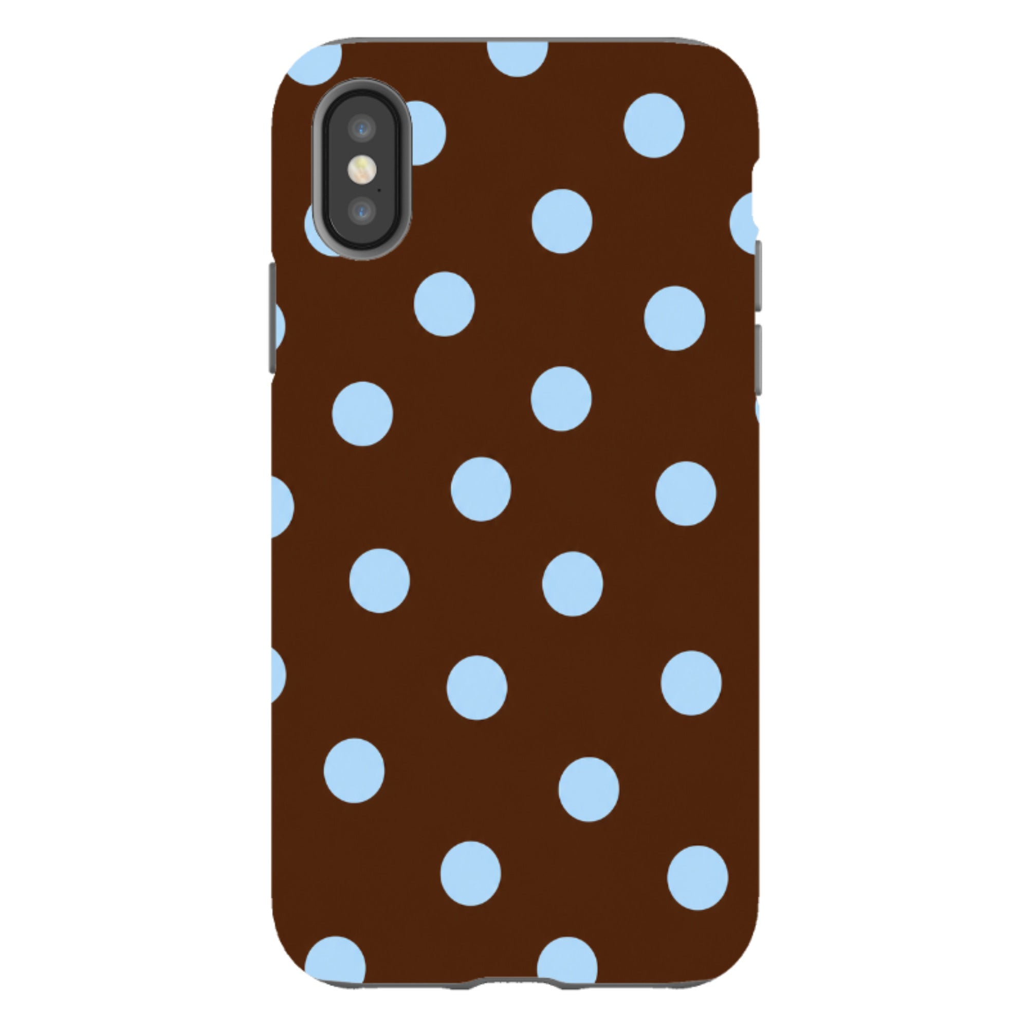 iPhone Tough Case - Chocolate Brown & Baby Blue Polka Dot