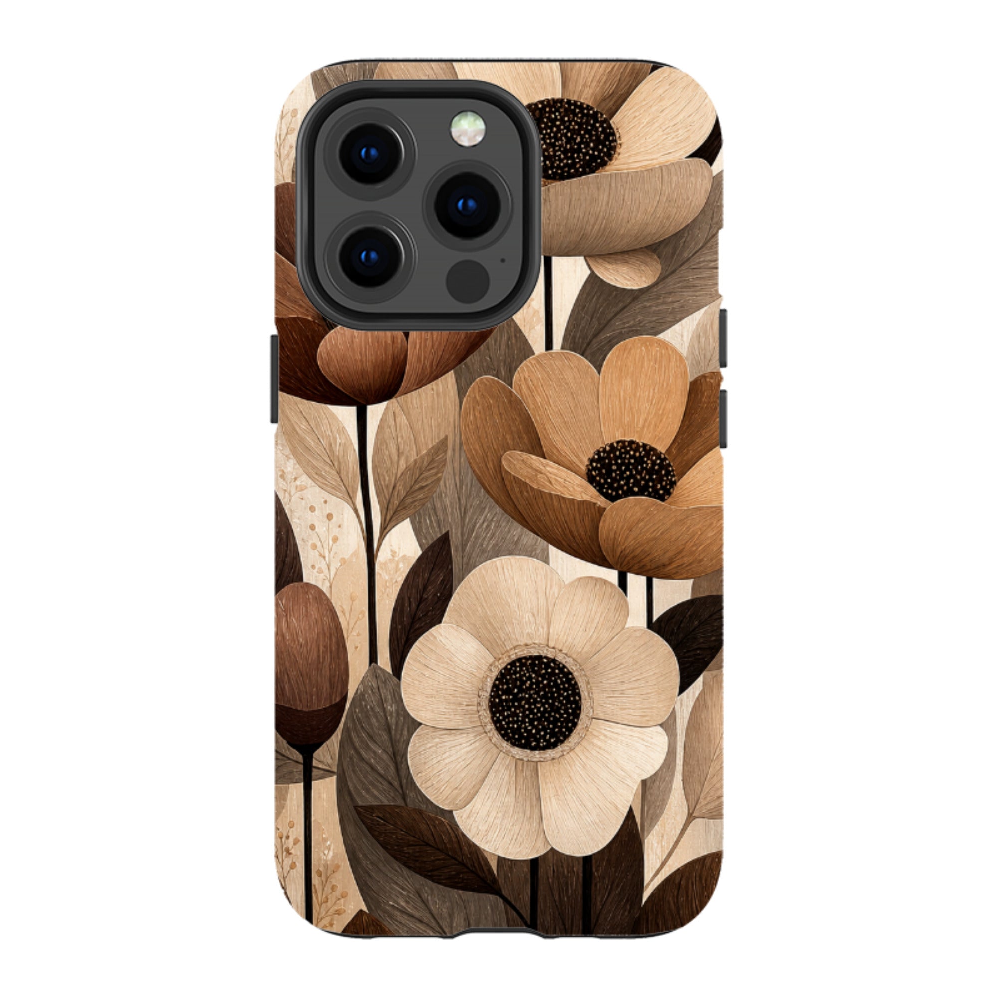 iPhone MagSafe Tough Case - Chocolate Woodgrain Floral