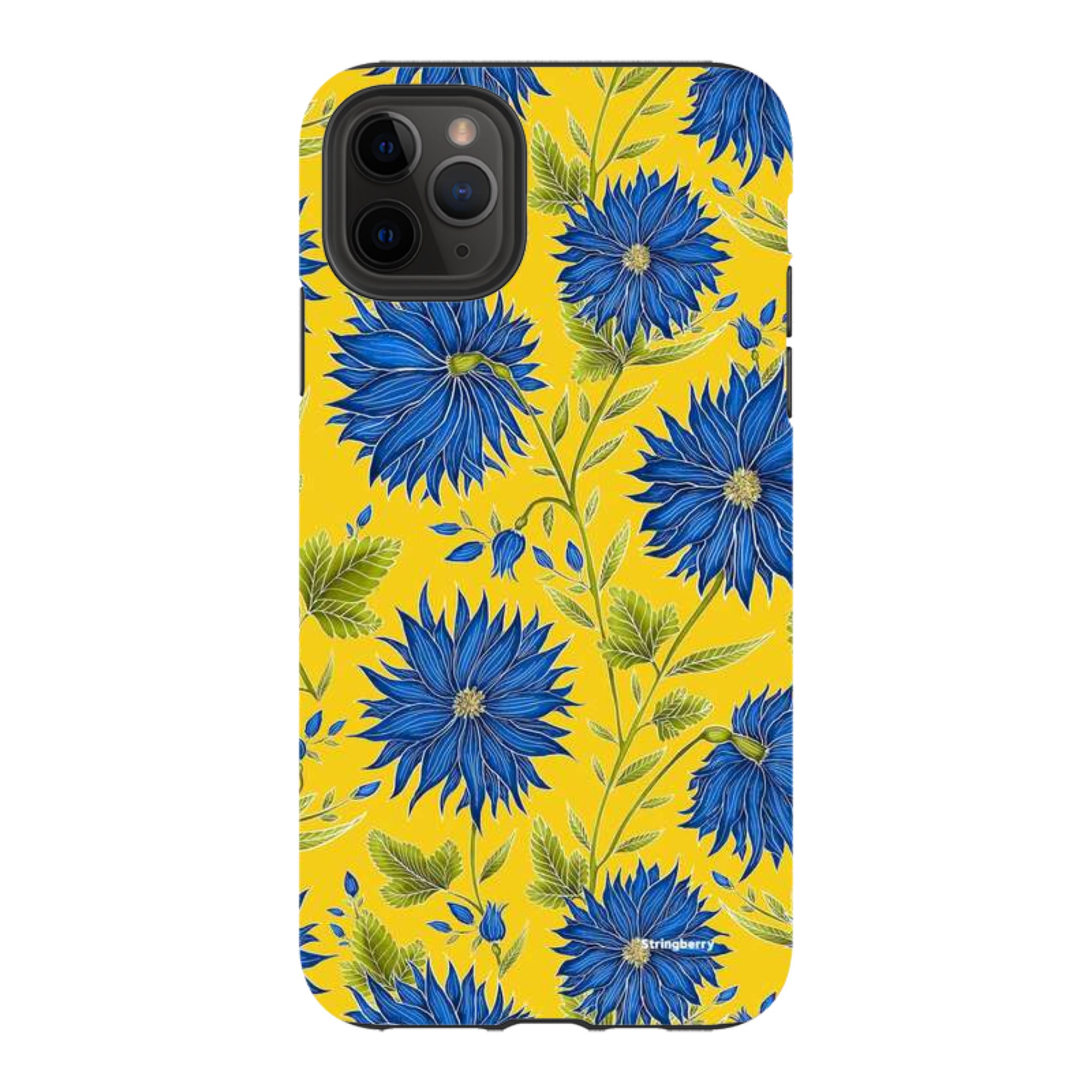 iPhone Tough Case - Blue Flowers Yellow By Catherine Rowe
