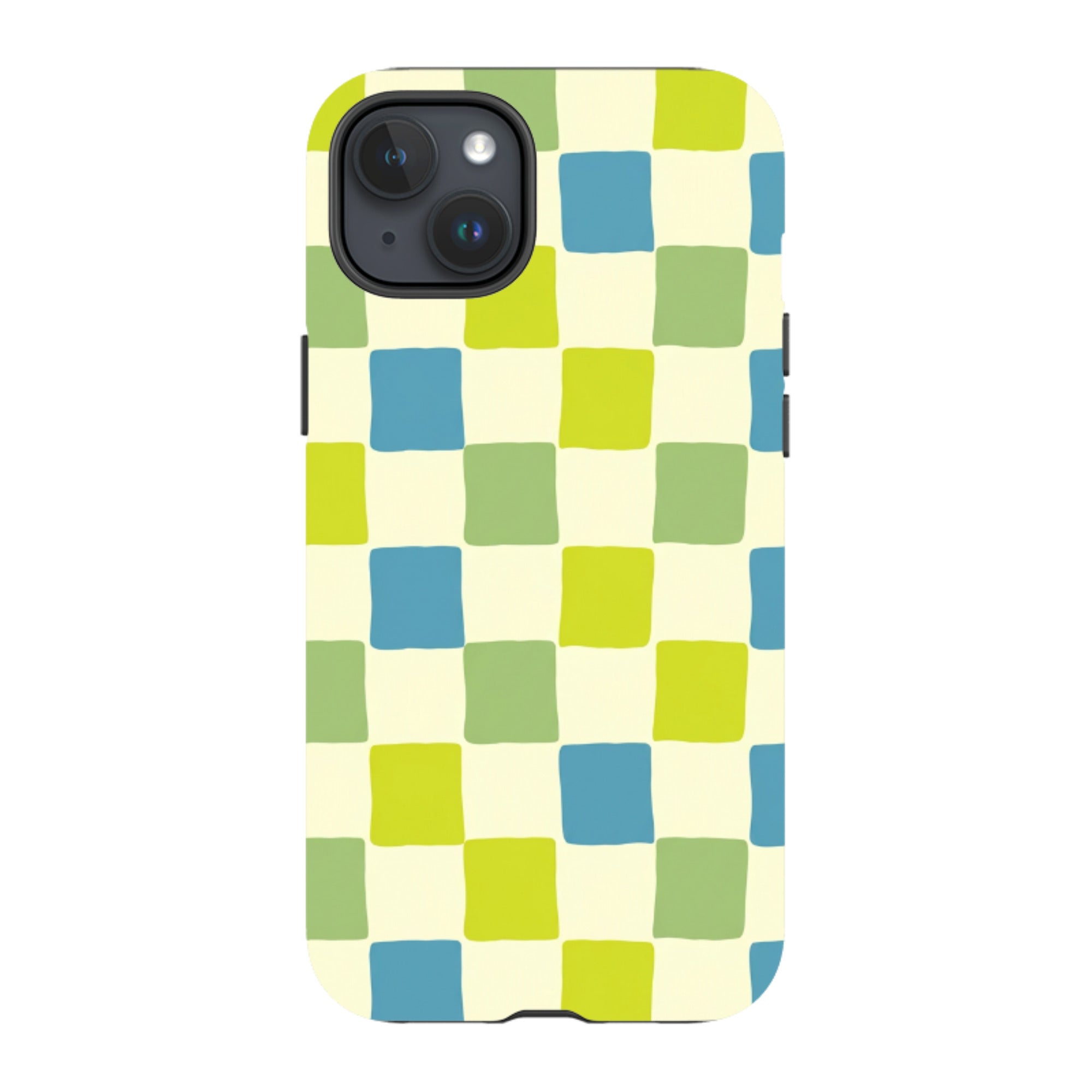 iPhone Tough Case - Lime Green & Blue Checkerboard