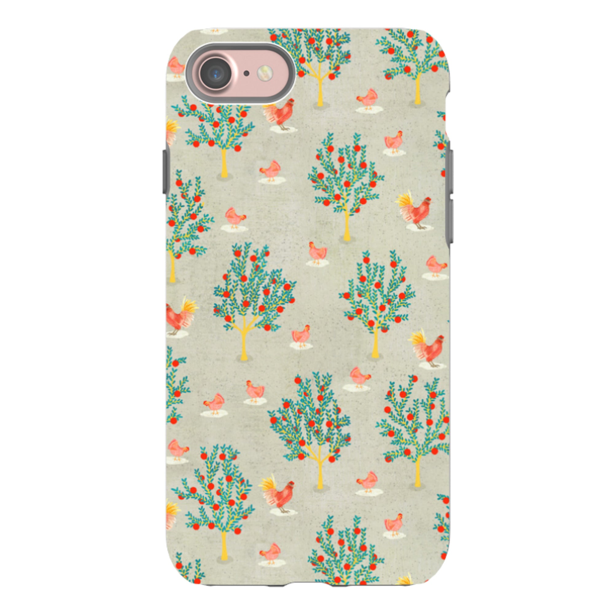 iPhone Tough Case - Apple Trees and Chickens Grey By Katherine Quinn