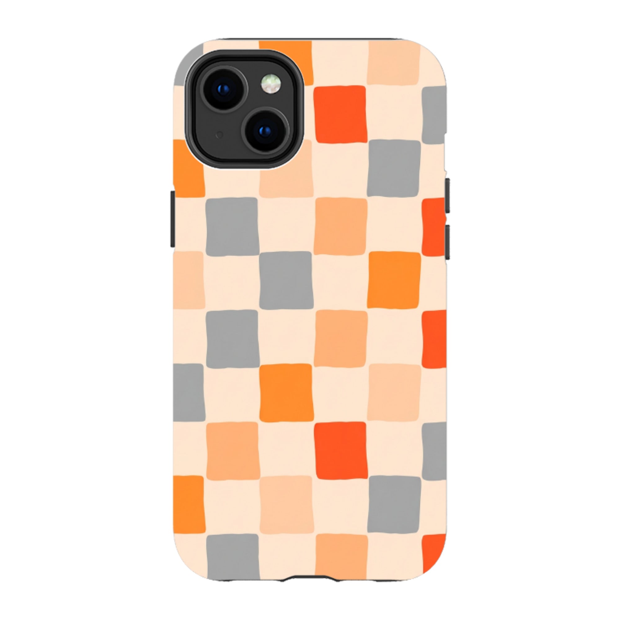 iPhone Tough Case - Orange & Grey Checkerboard