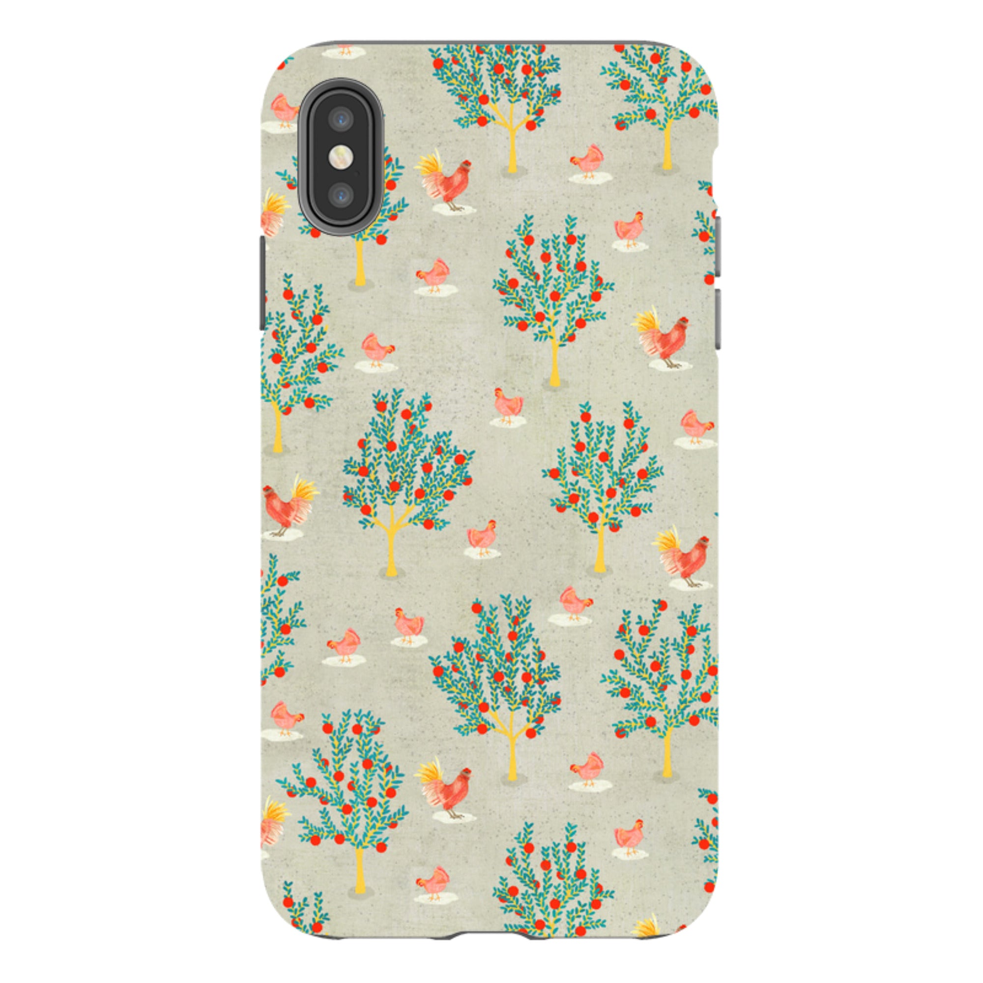iPhone Tough Case - Apple Trees and Chickens Grey By Katherine Quinn