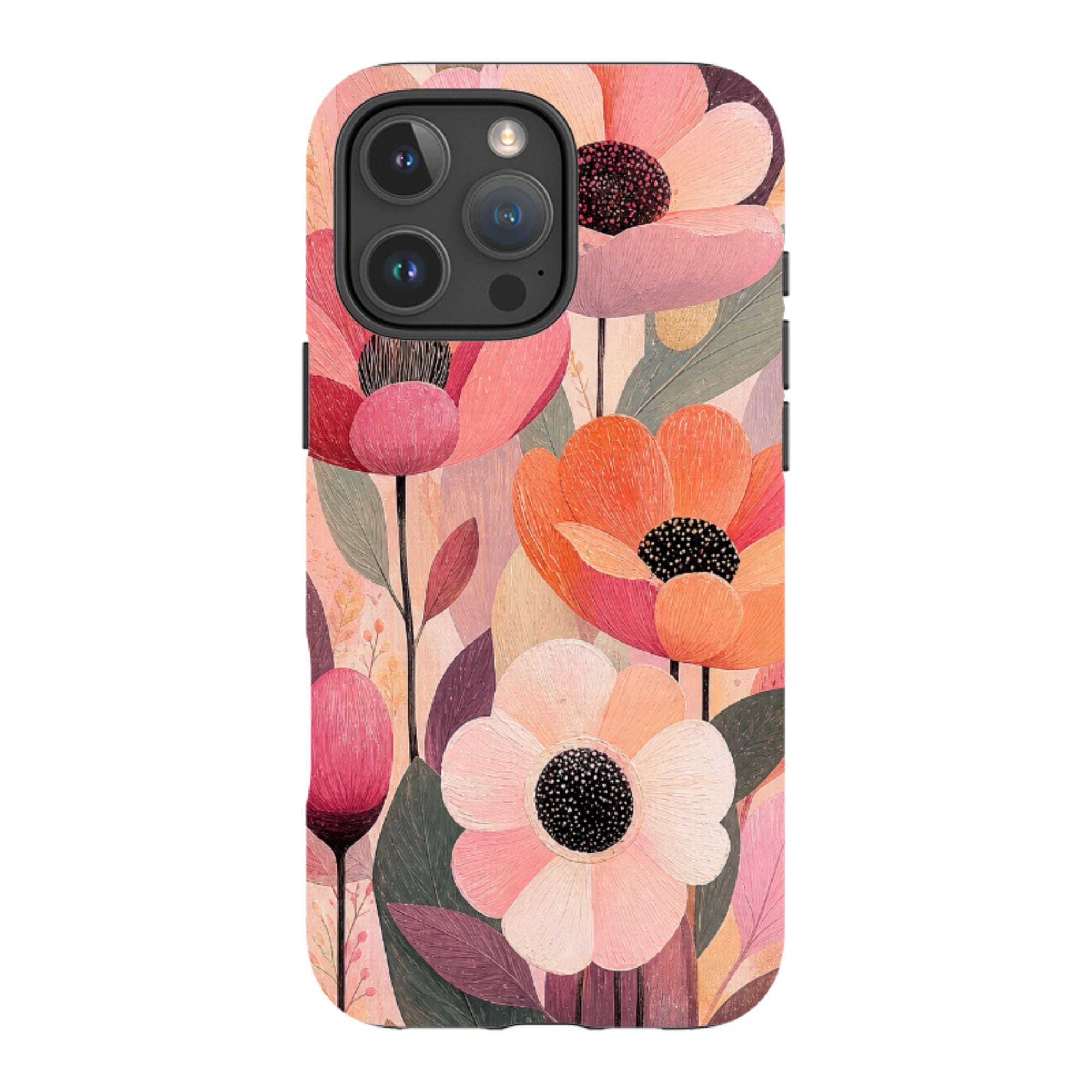 iPhone MagSafe Tough Case - Peach Woodgrain Floral