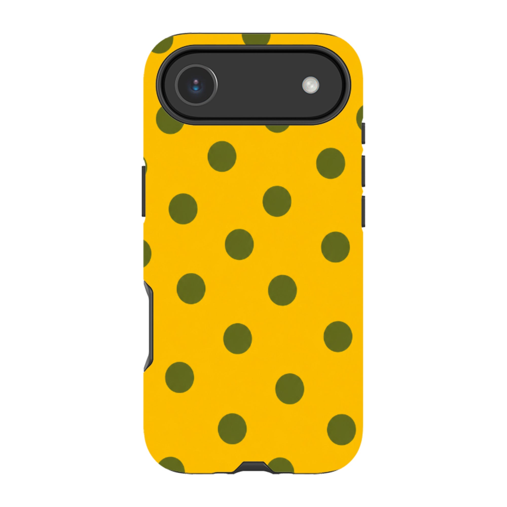 iPhone Tough Case - Mustard Yellow & Olive Green Polka Dot