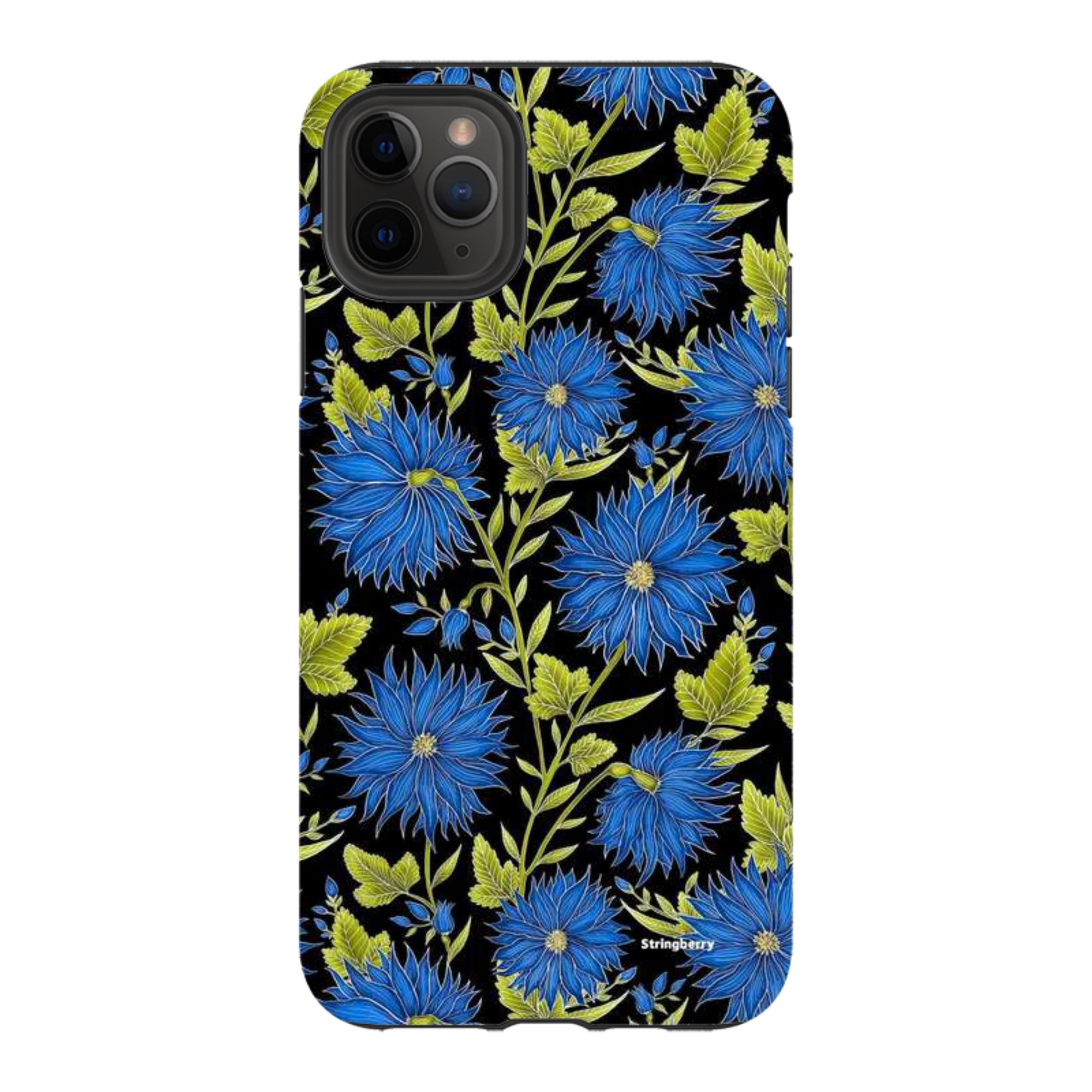 iPhone Tough Case - Blue Flowers Black By Catherine Rowe