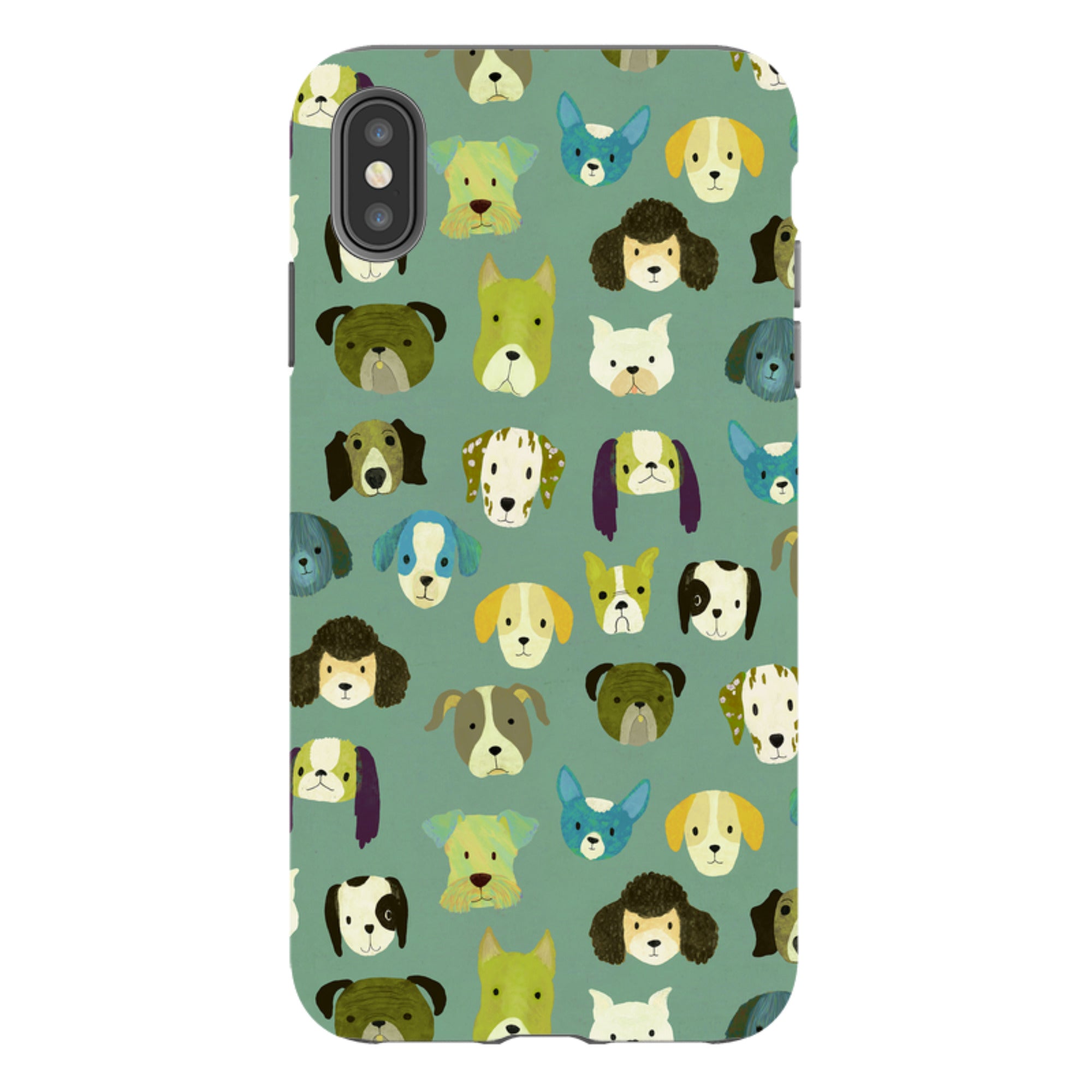 iPhone Tough Case - Dog Heads Green By Katherine Quinn