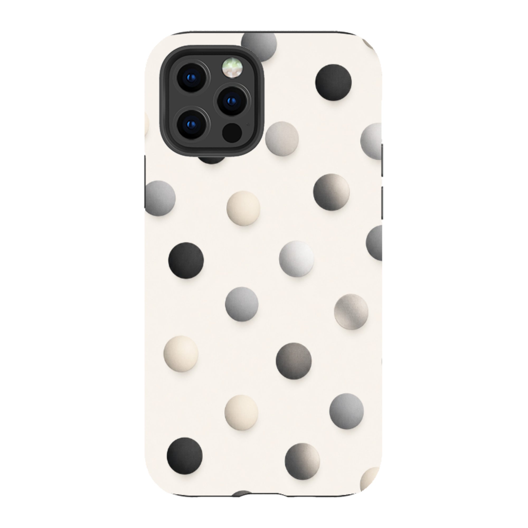 iPhone Tough Case - Cream & Grey Polka Dot