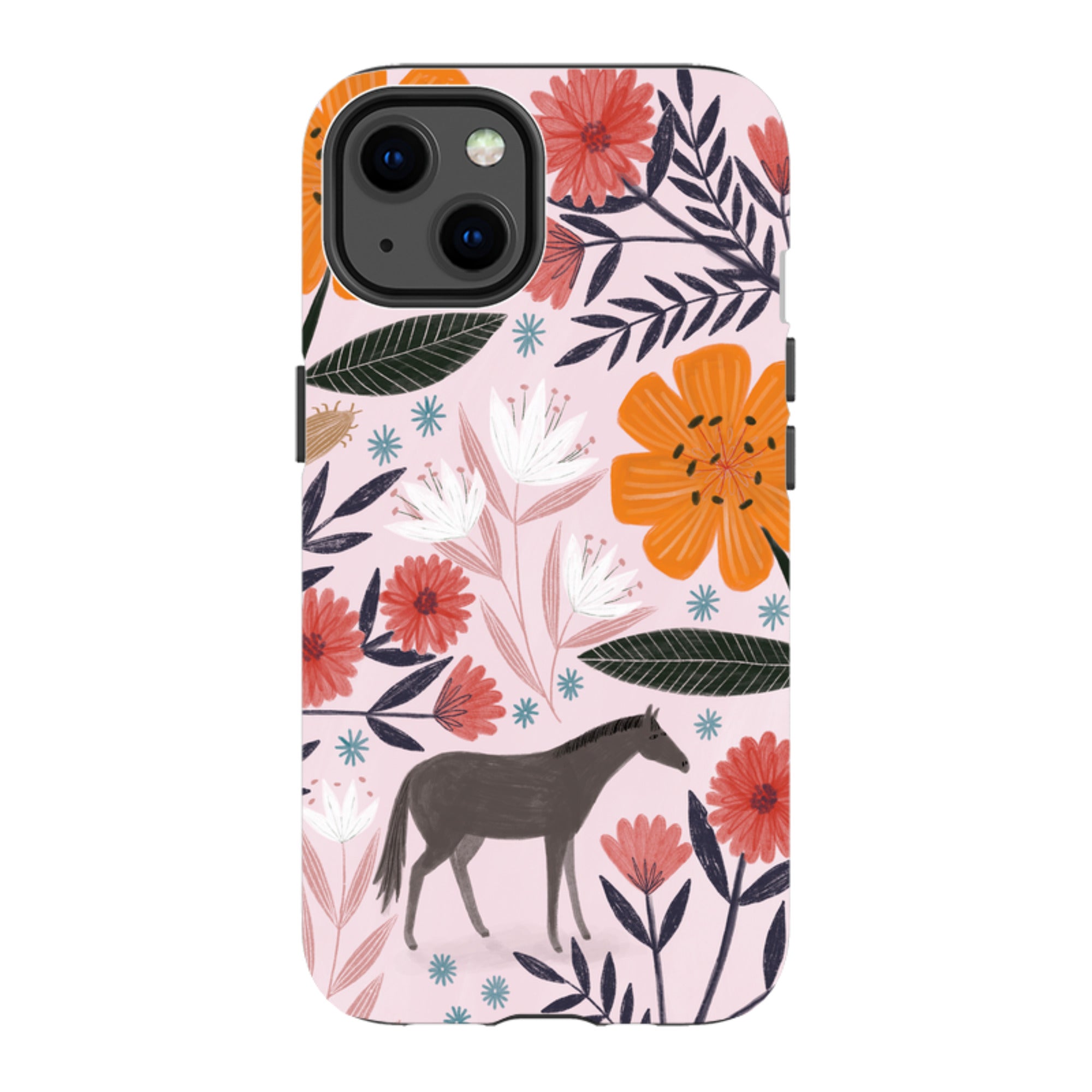 iPhone Tough Case - Pink Horse Floral By Lee Foster Wilson