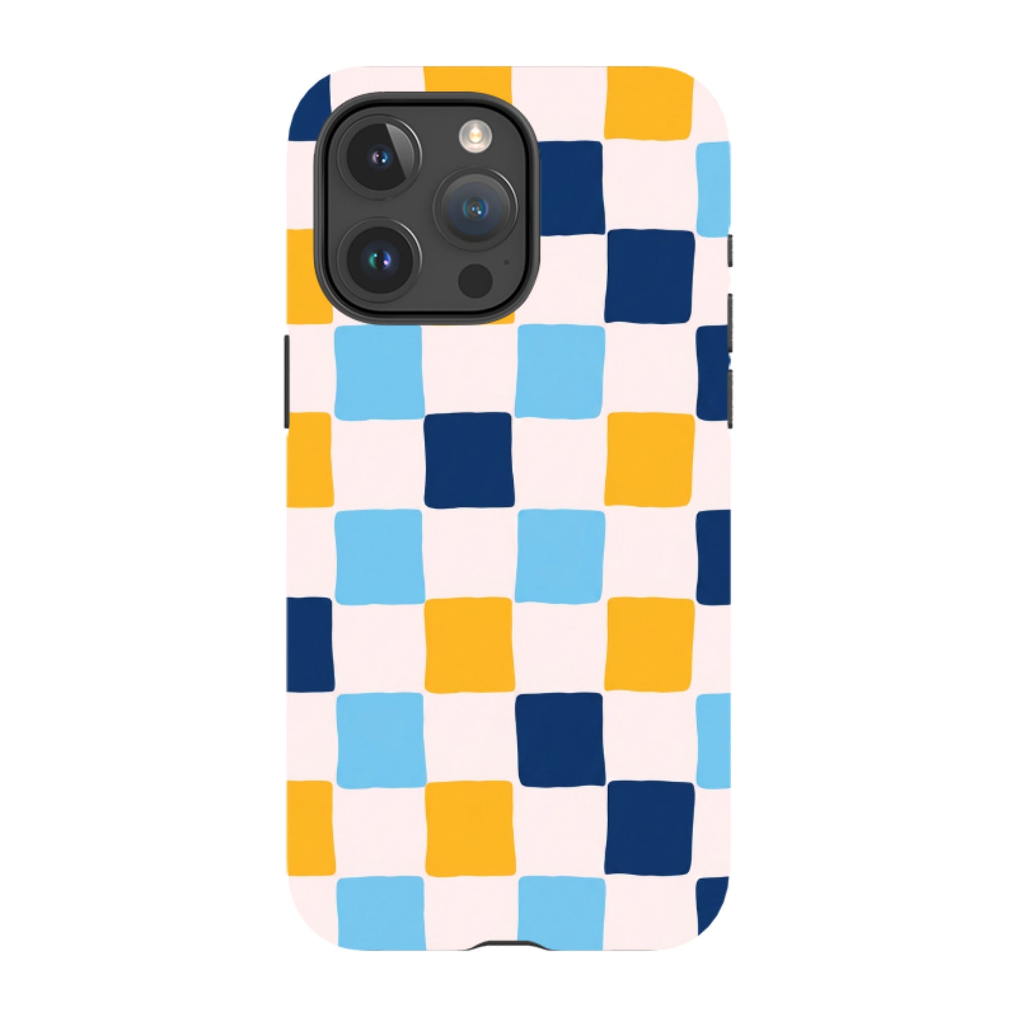 iPhone Tough Case - Blue & Yellow Checkerboard