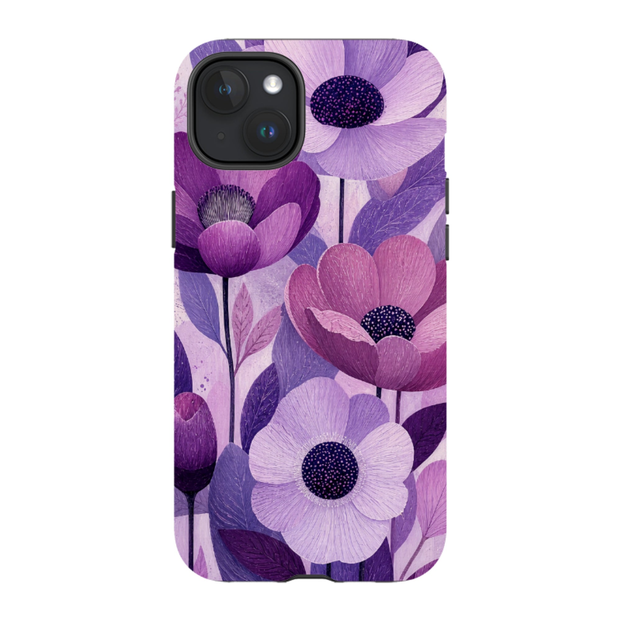 iPhone MagSafe Tough Case - Purple Woodgrain Floral