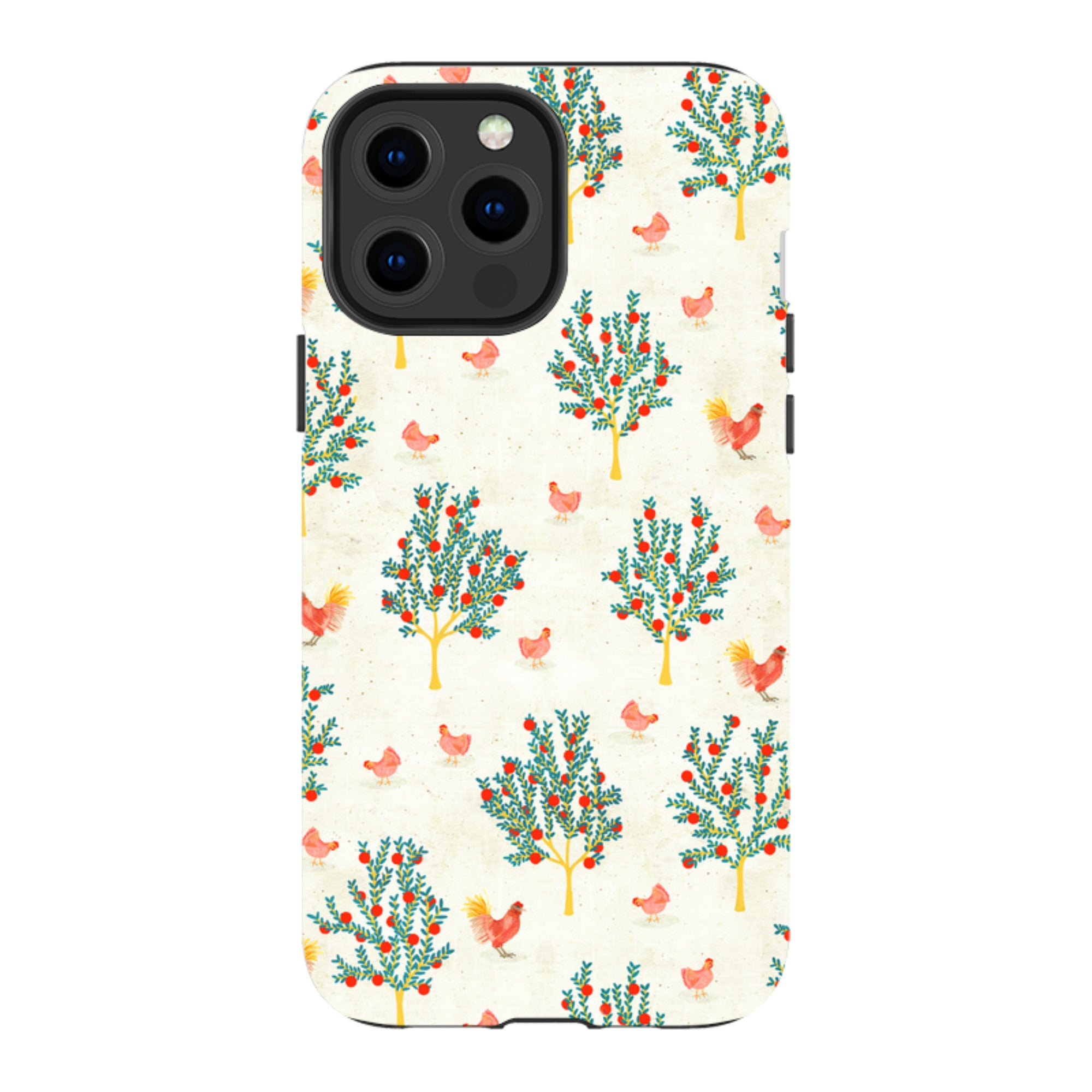 iPhone MagSafe Tough Case - Apple Trees and Chickens Cream By Katherine Quinn