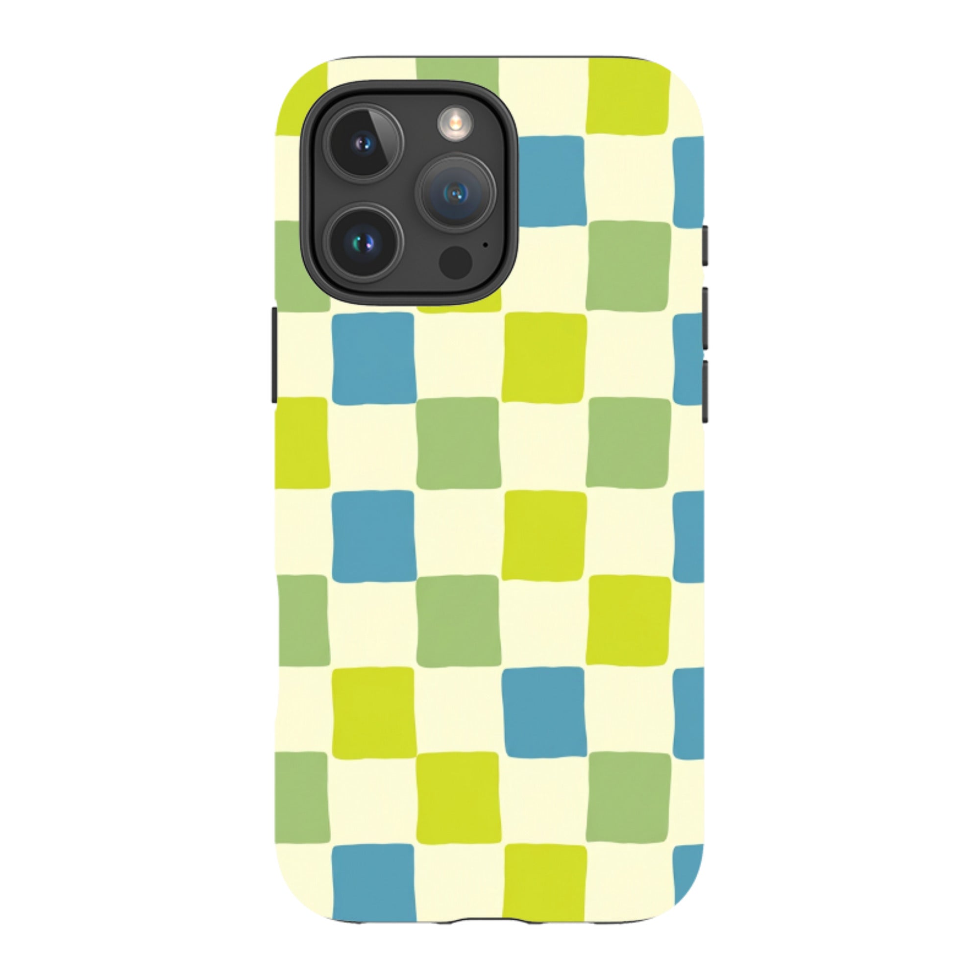 iPhone MagSafe Tough Case - Lime Green & Blue Checkerboard