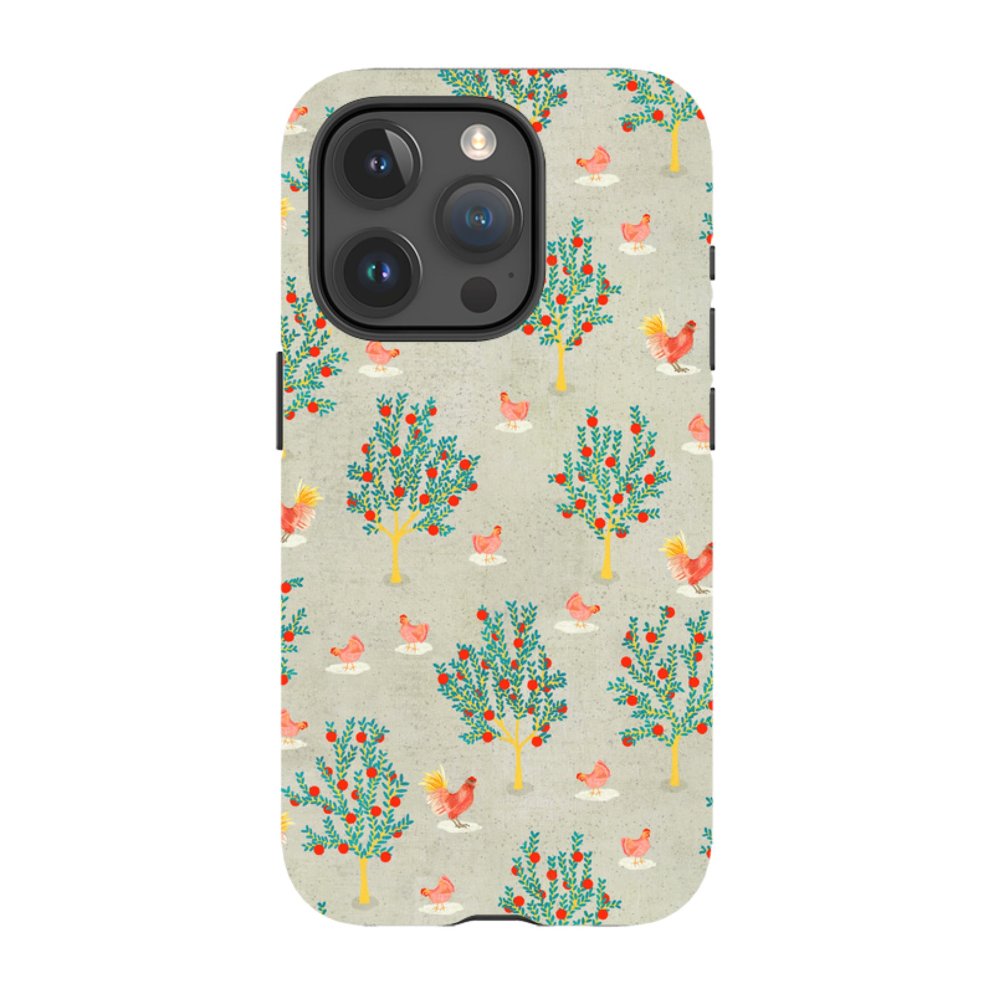 iPhone Tough Case - Apple Trees and Chickens Grey By Katherine Quinn