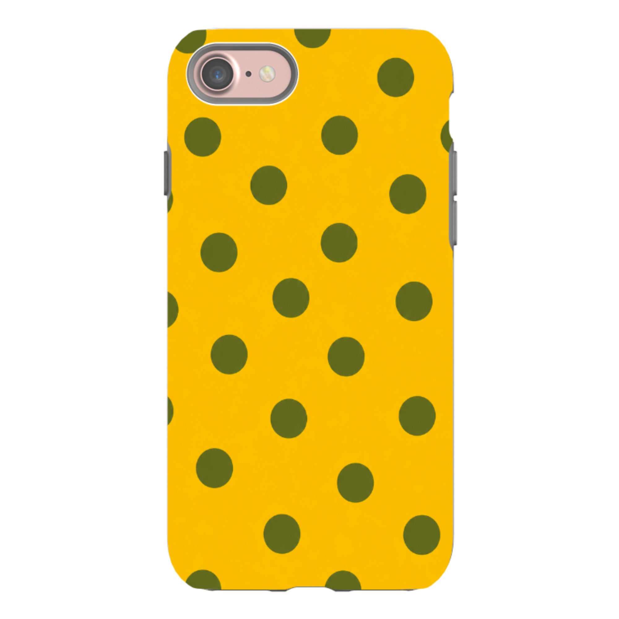 iPhone Tough Case - Mustard Yellow & Olive Green Polka Dot