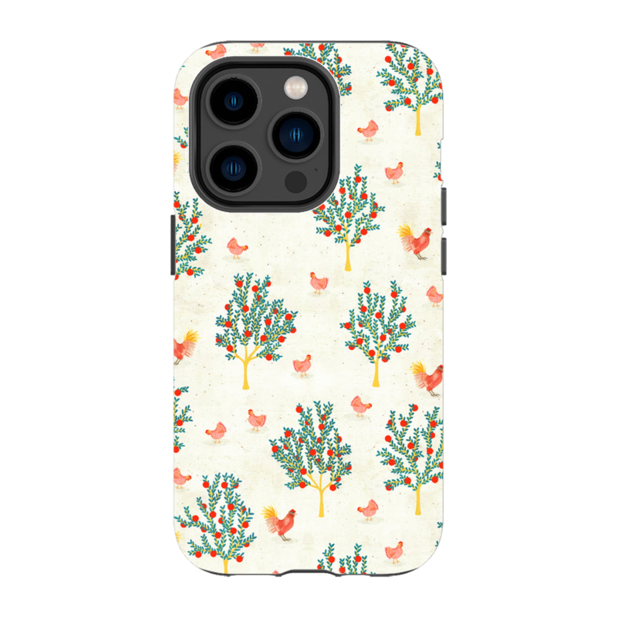 iPhone MagSafe Tough Case - Apple Trees and Chickens Cream By Katherine Quinn