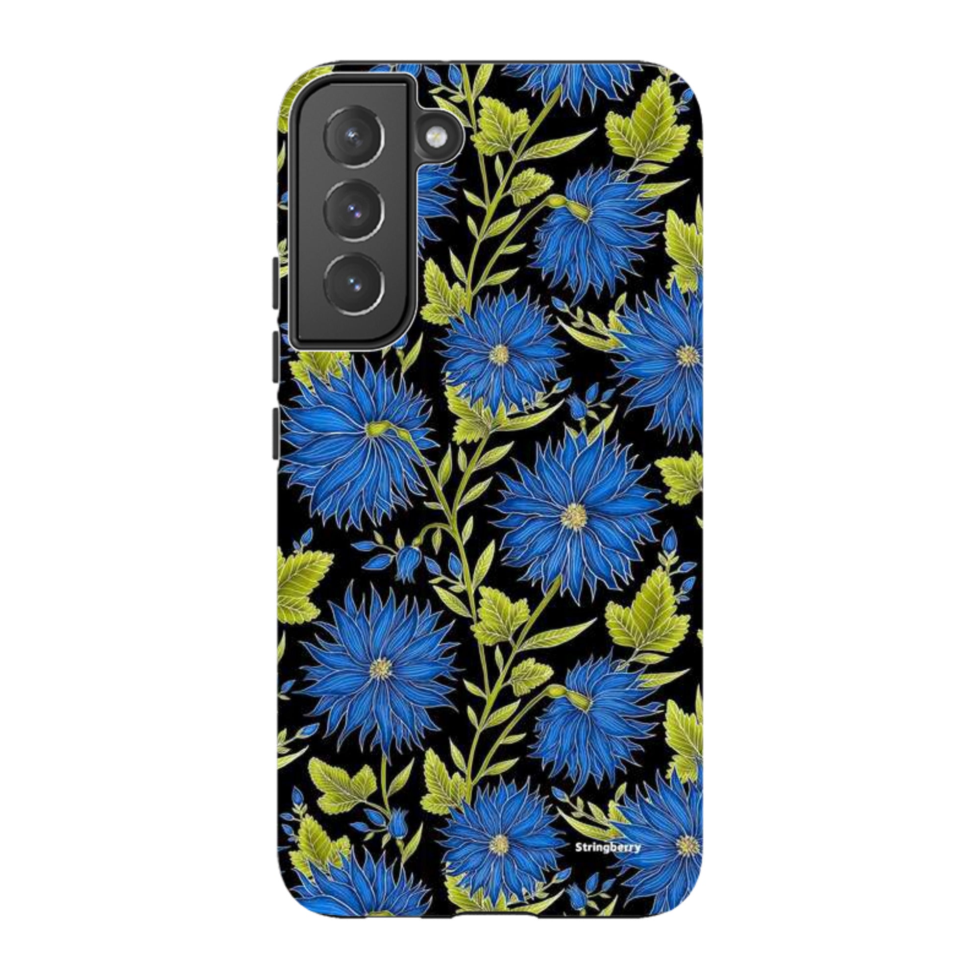 Samsung Tough Case - Blue Flowers Black By Catherine Rowe
