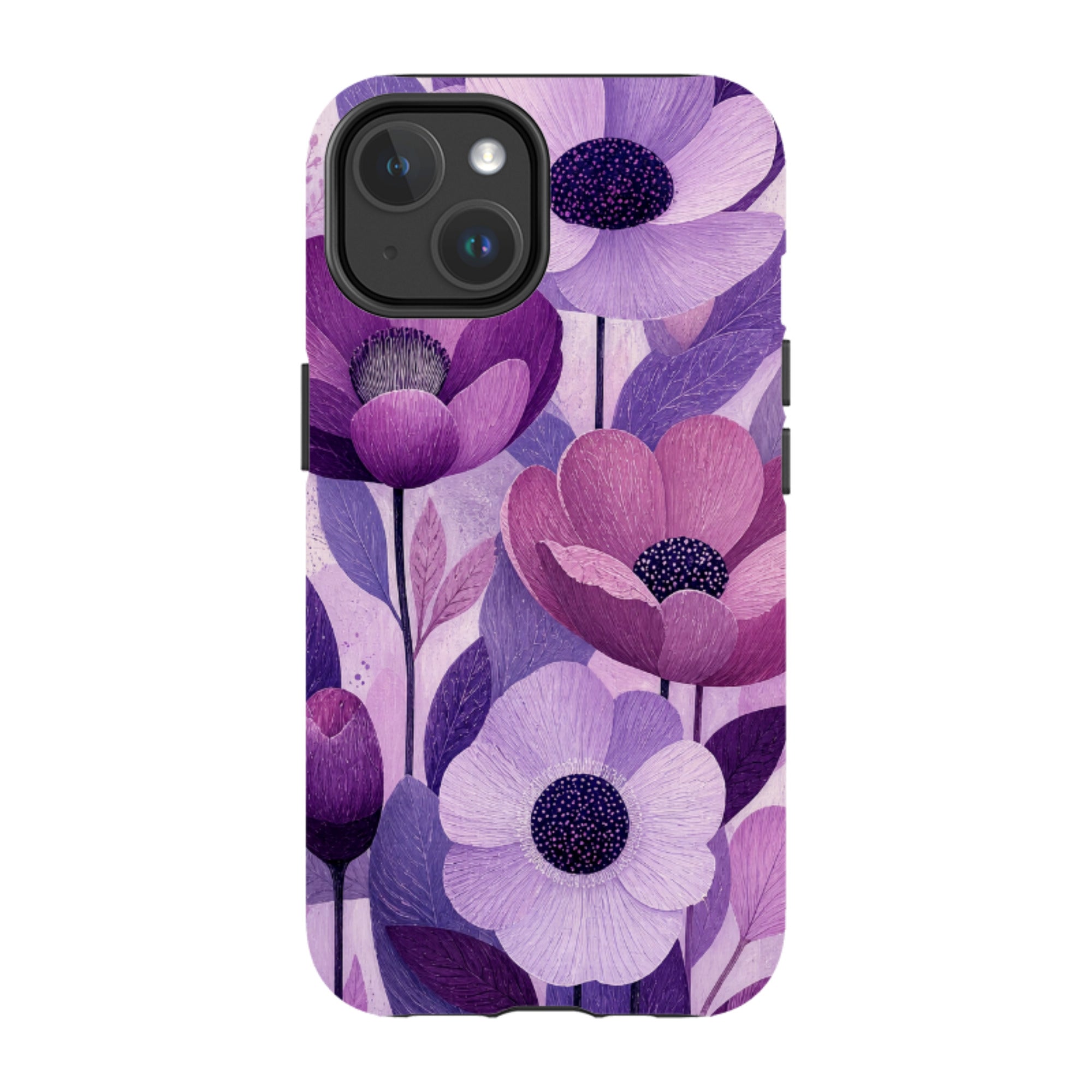 iPhone MagSafe Tough Case - Purple Woodgrain Floral