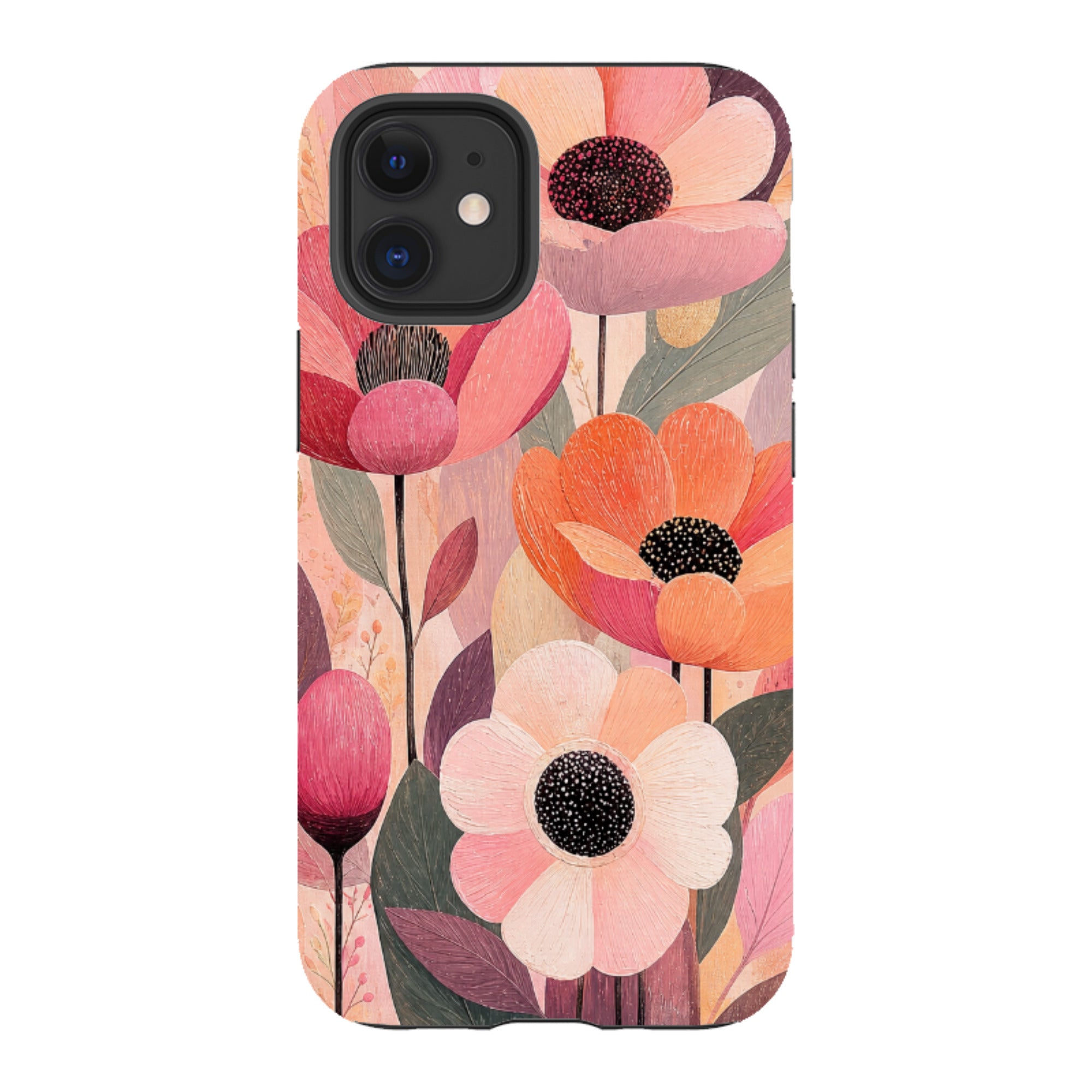 iPhone Tough Case - Peach Woodgrain Floral