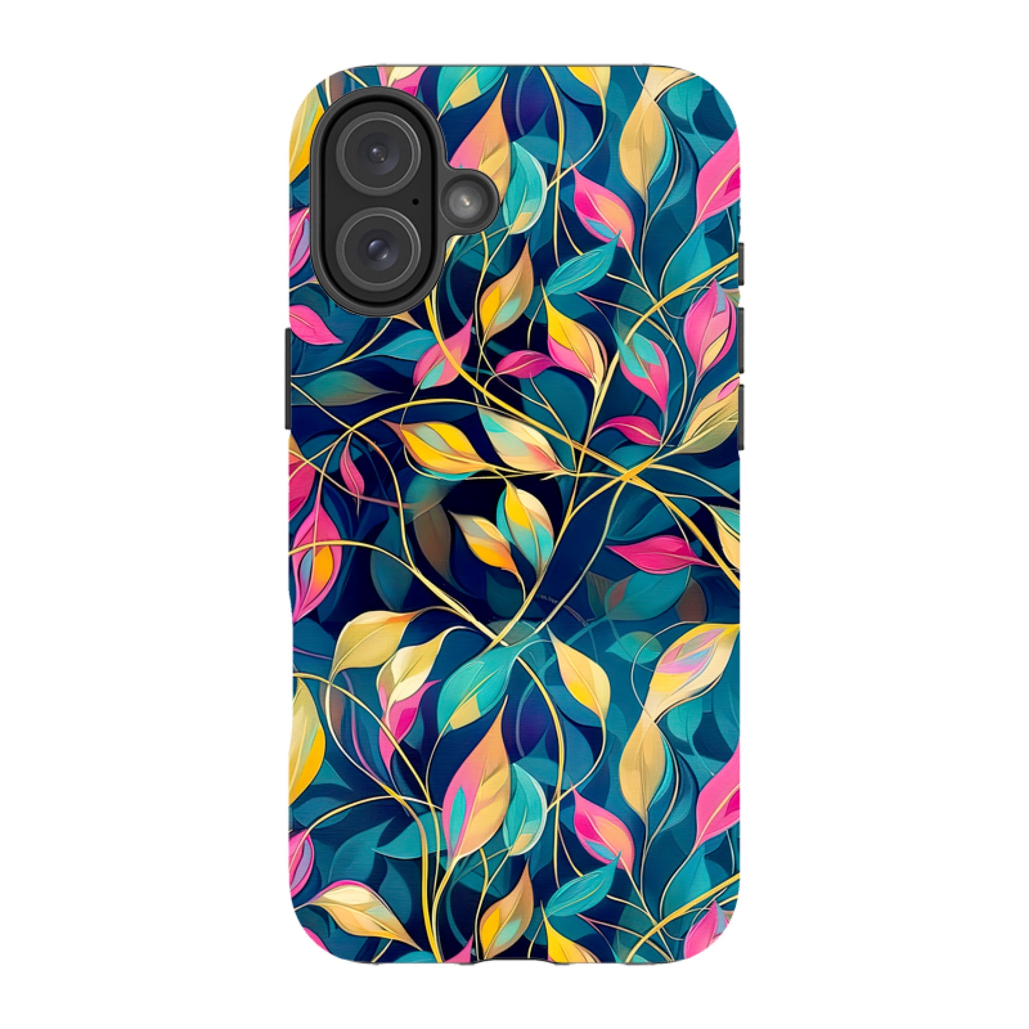 iPhone MagSafe Tough Case - Pink and Teal Leaves