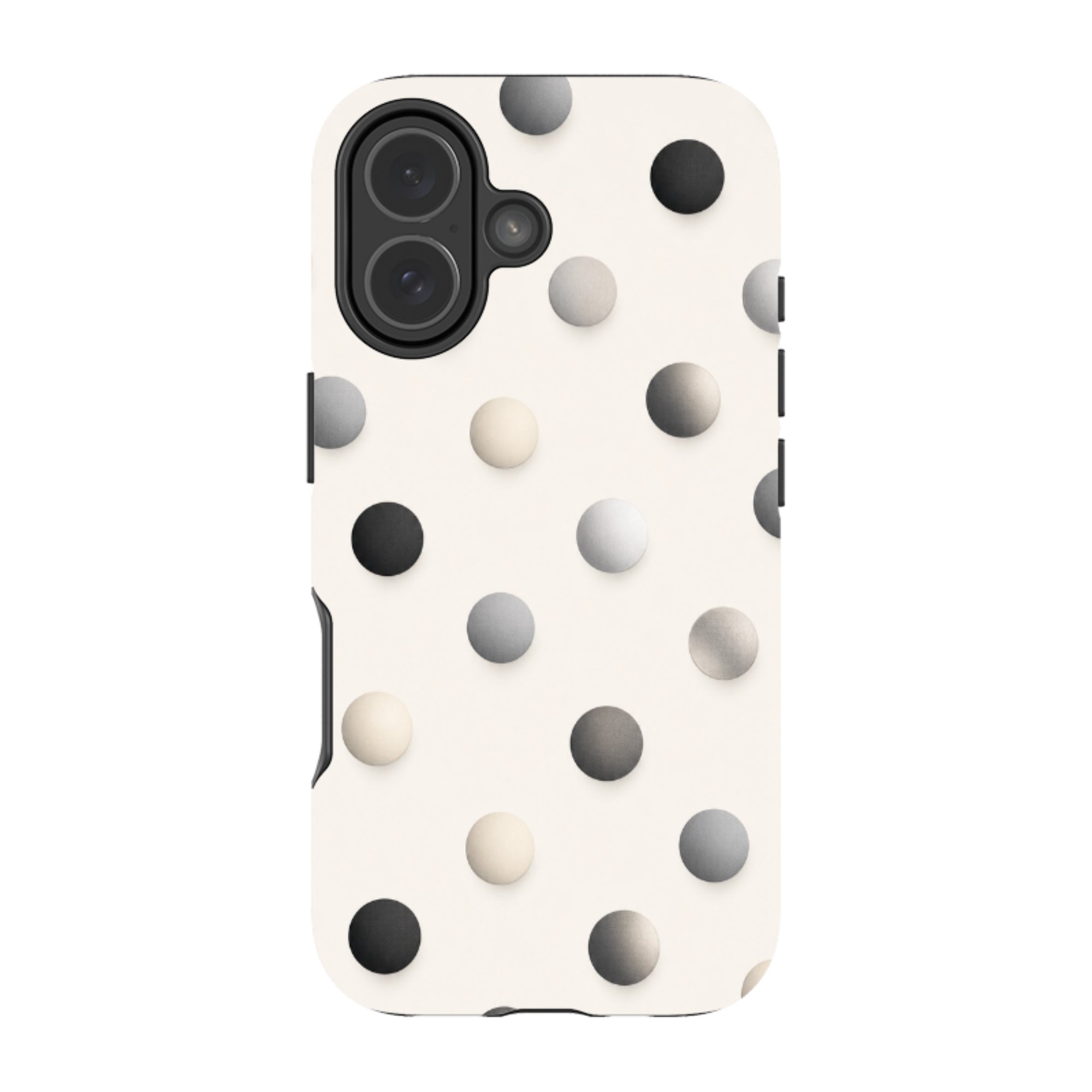 iPhone Tough Case - Cream & Grey Polka Dot
