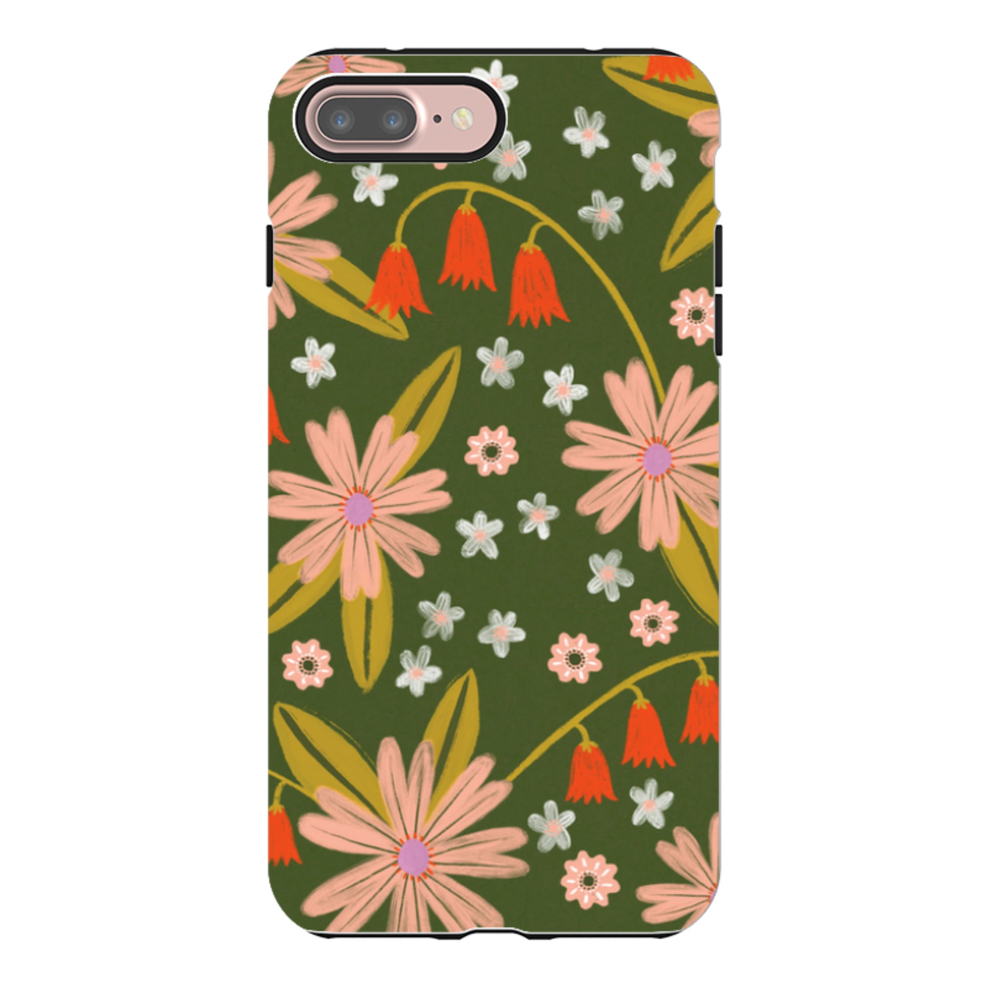 iPhone Tough Case - Red and Green Floral Pattern By Lee Foster Wilson