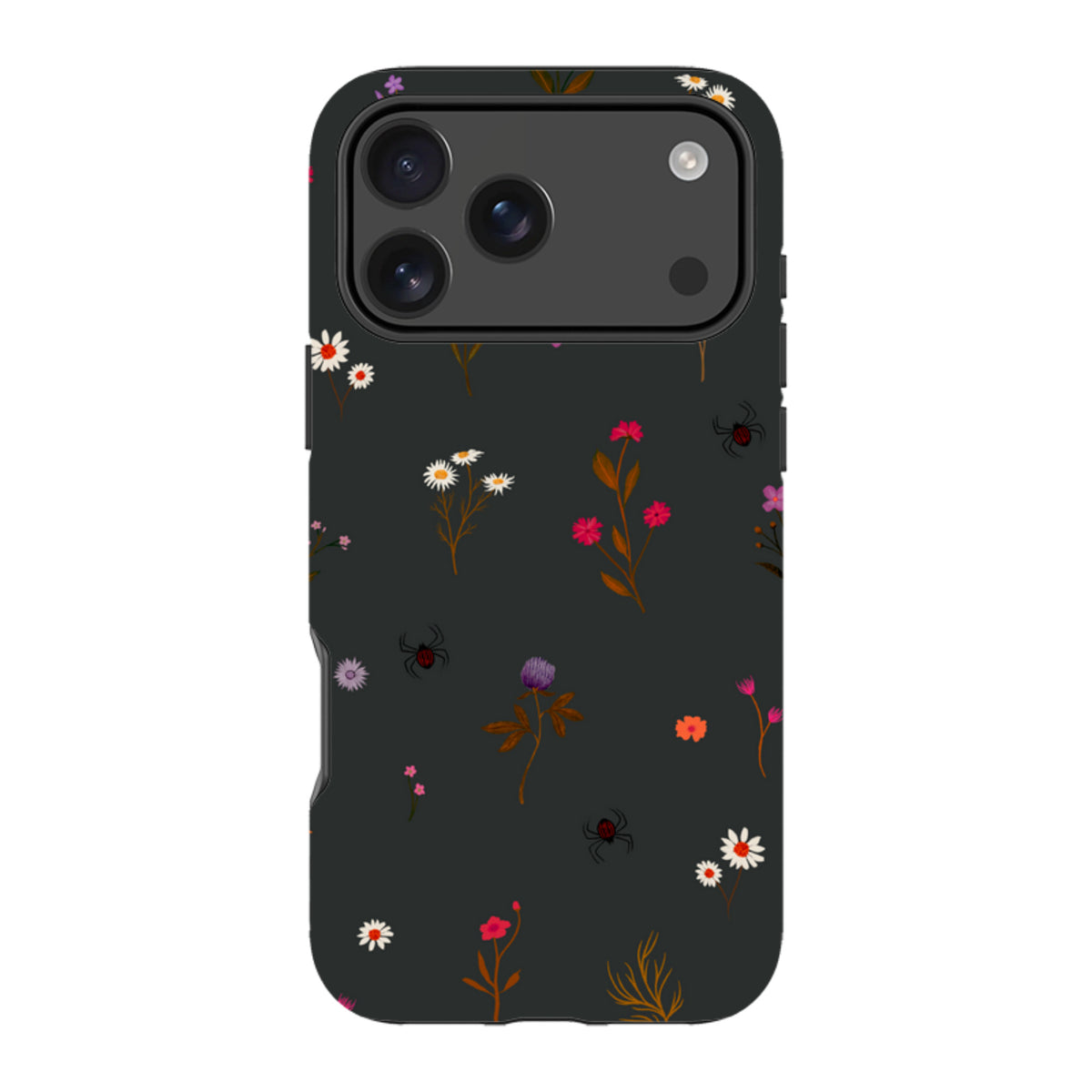 iPhone Tough Case - Florals and Spiders - Charcoal By Katherine Quinn