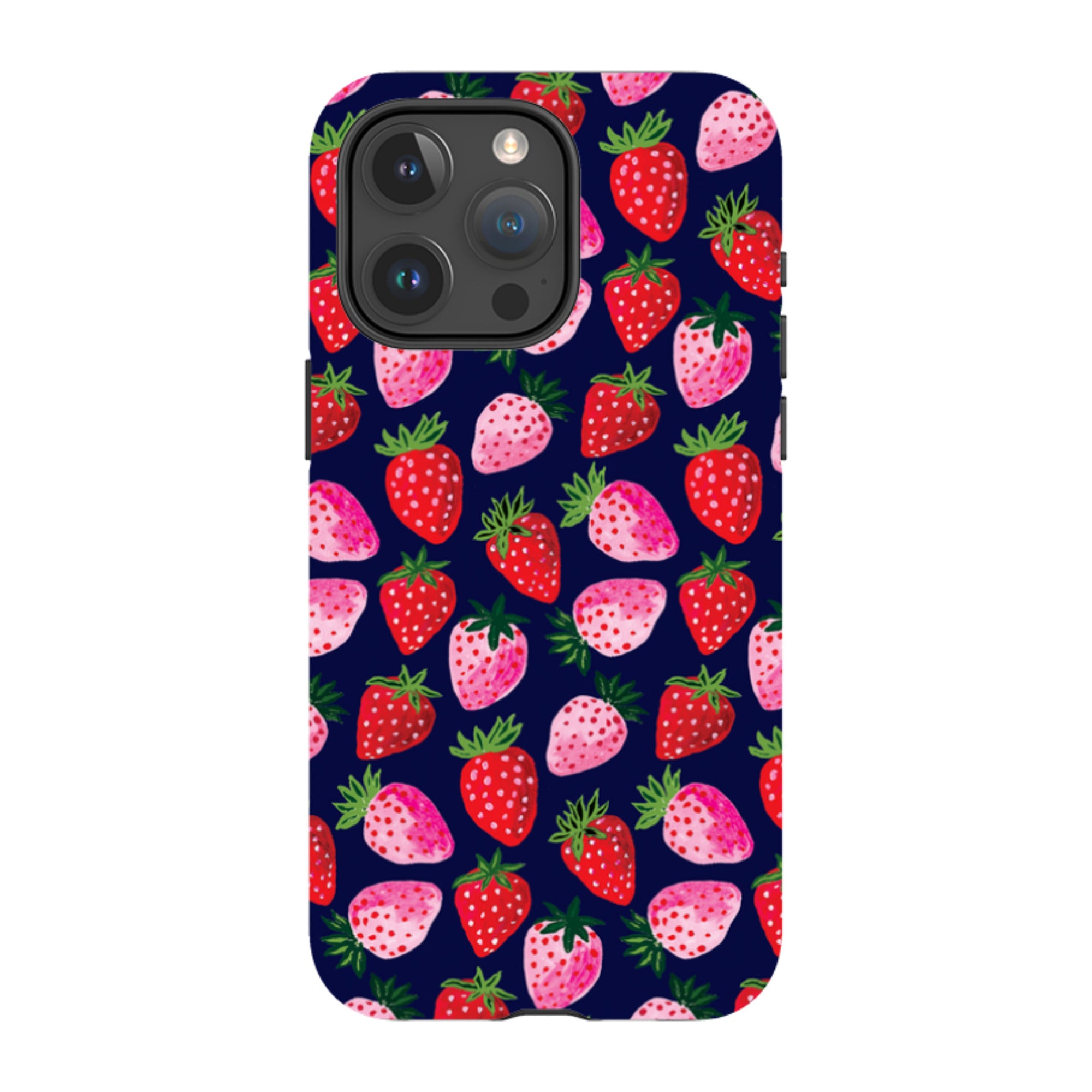 iPhone MagSafe Tough Case - Strawberry Scatter Navy By Emma Frances Grant