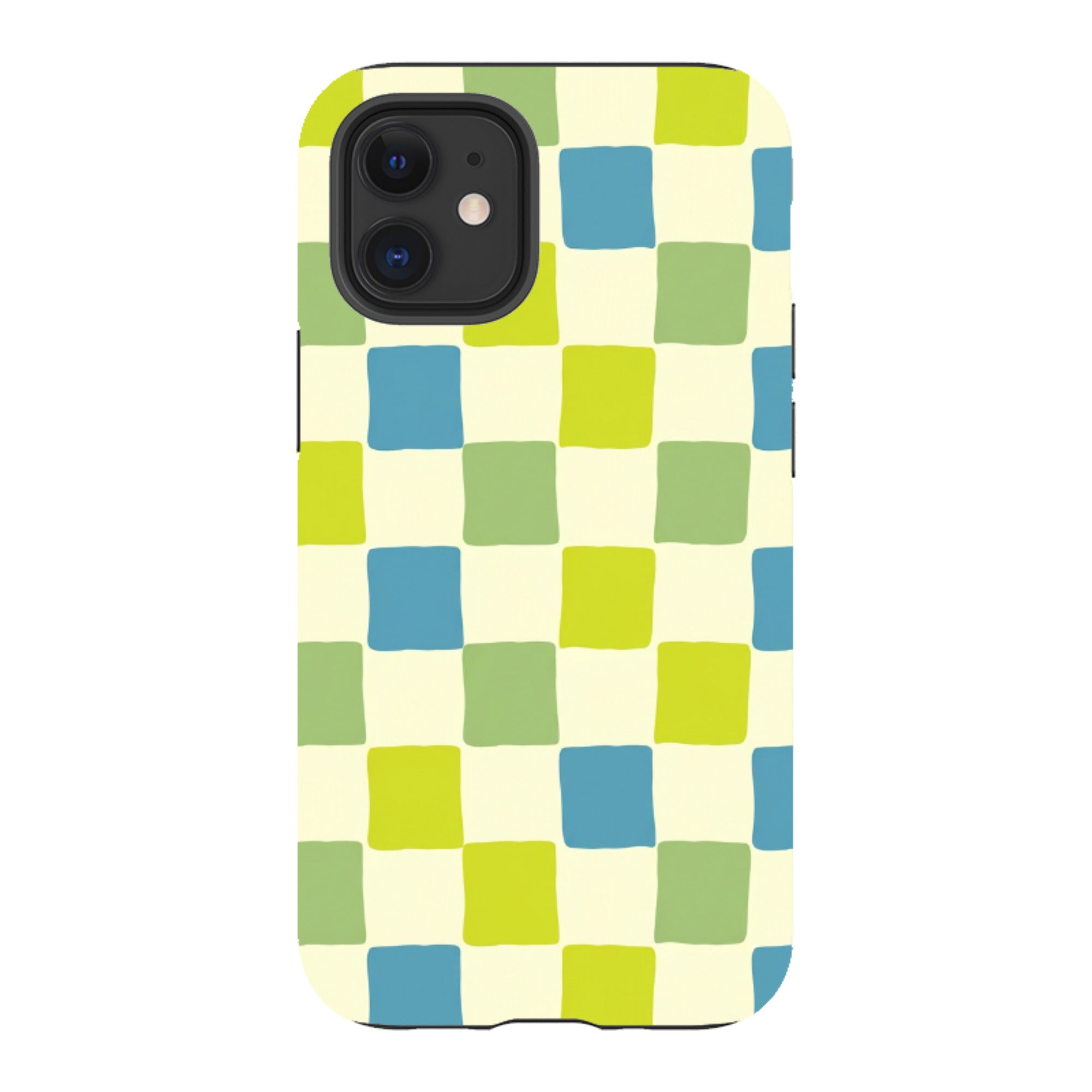 iPhone Tough Case - Lime Green & Blue Checkerboard