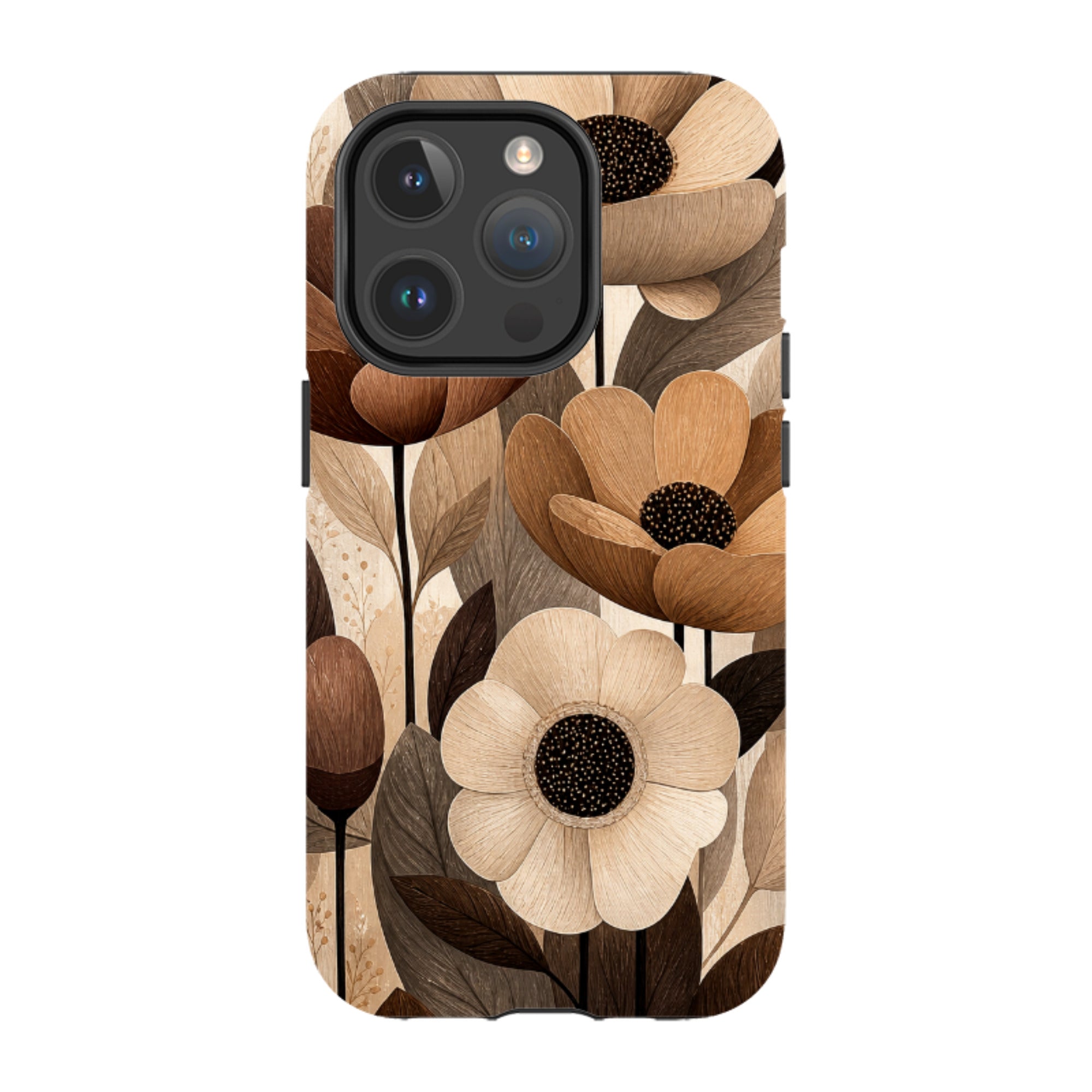 iPhone MagSafe Tough Case - Chocolate Woodgrain Floral