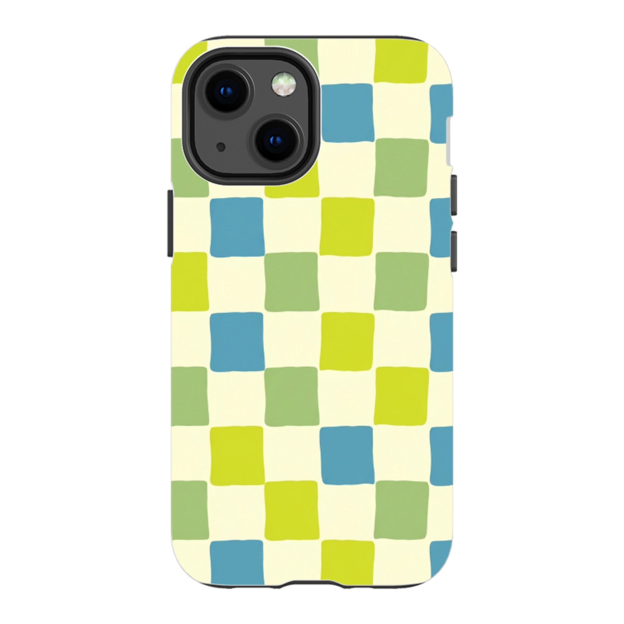 iPhone Tough Case - Lime Green & Blue Checkerboard
