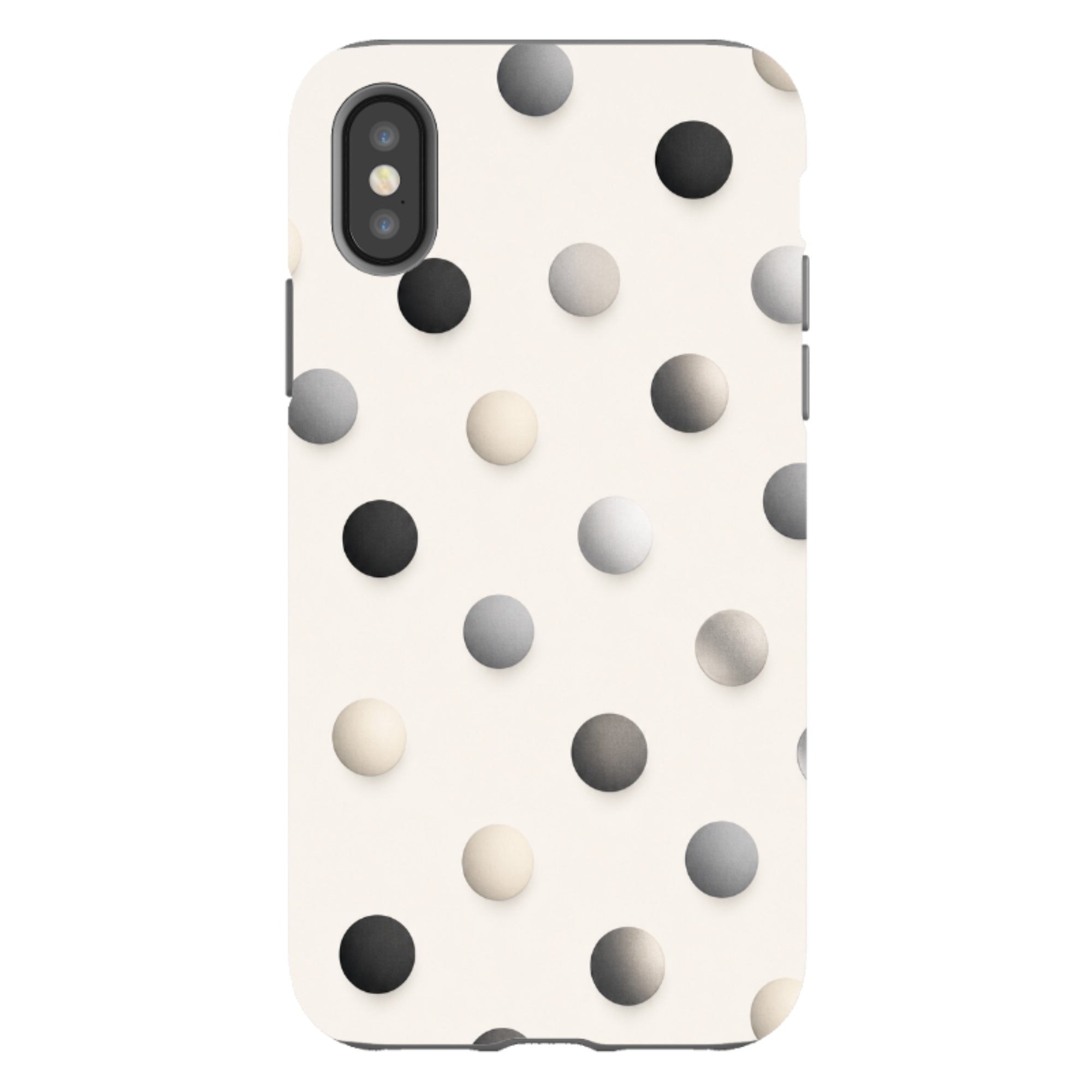 iPhone Tough Case - Cream & Grey Polka Dot